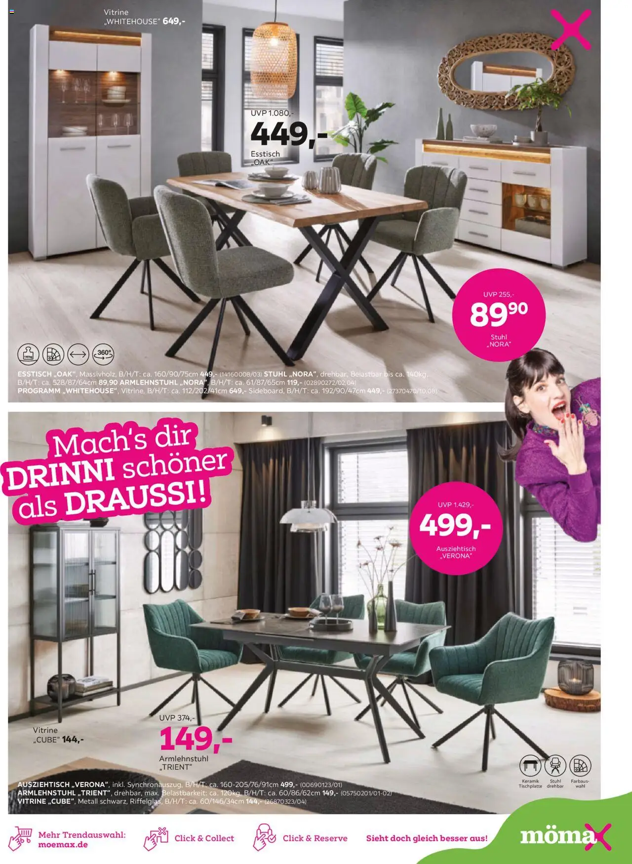 Mömax Prospekt 	 - gültig ab dem 28.07.2025 | Seite: 9 | Produkte: Esstisch, Vitrine, Stuhl
