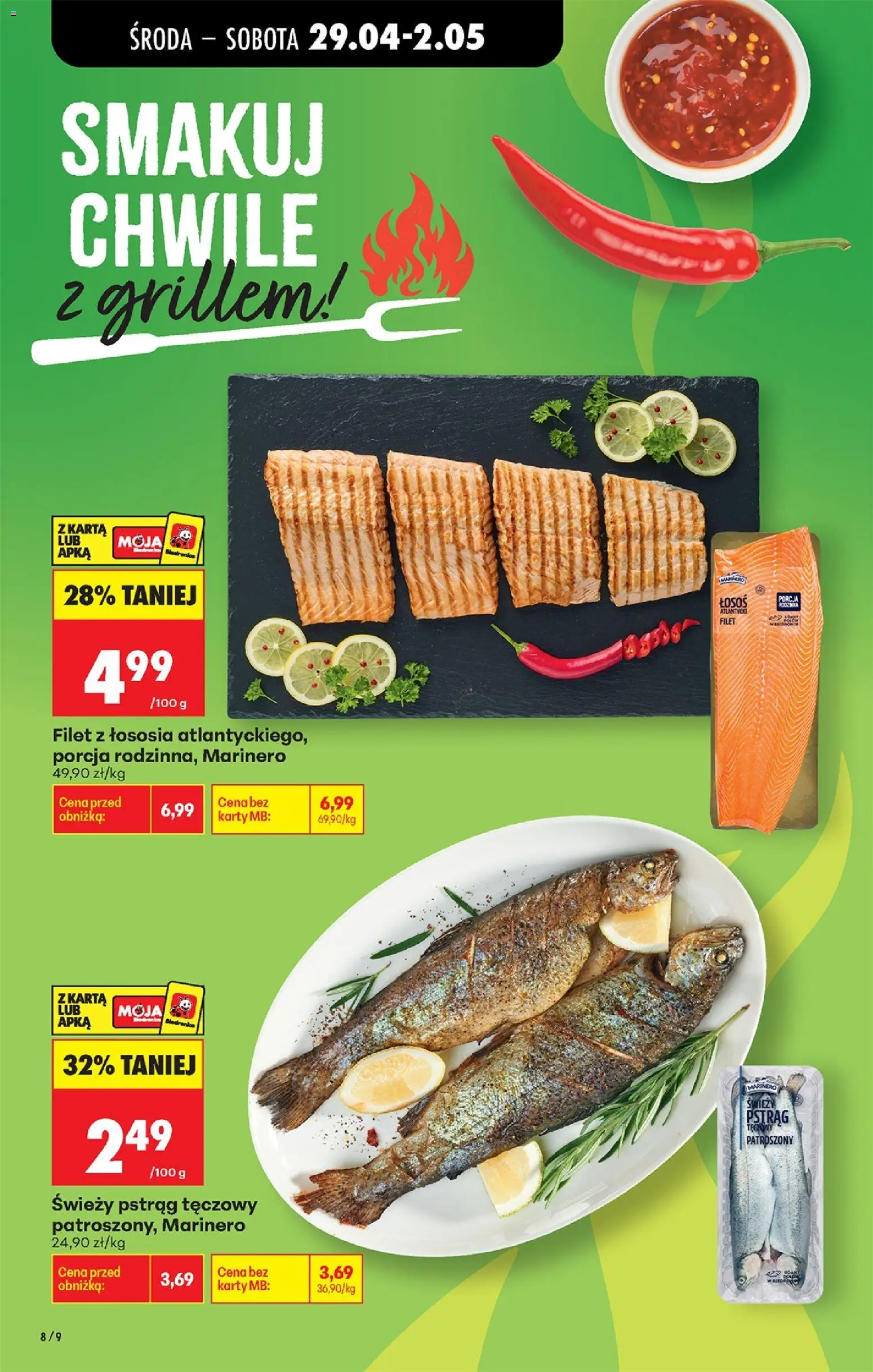 Biedronka gazetka od środy od 29.04.2026 | Strona: 8 | Produkty: Pstrąg tęczowy, Świeży pstrąg, Pstrąg, Łosoś