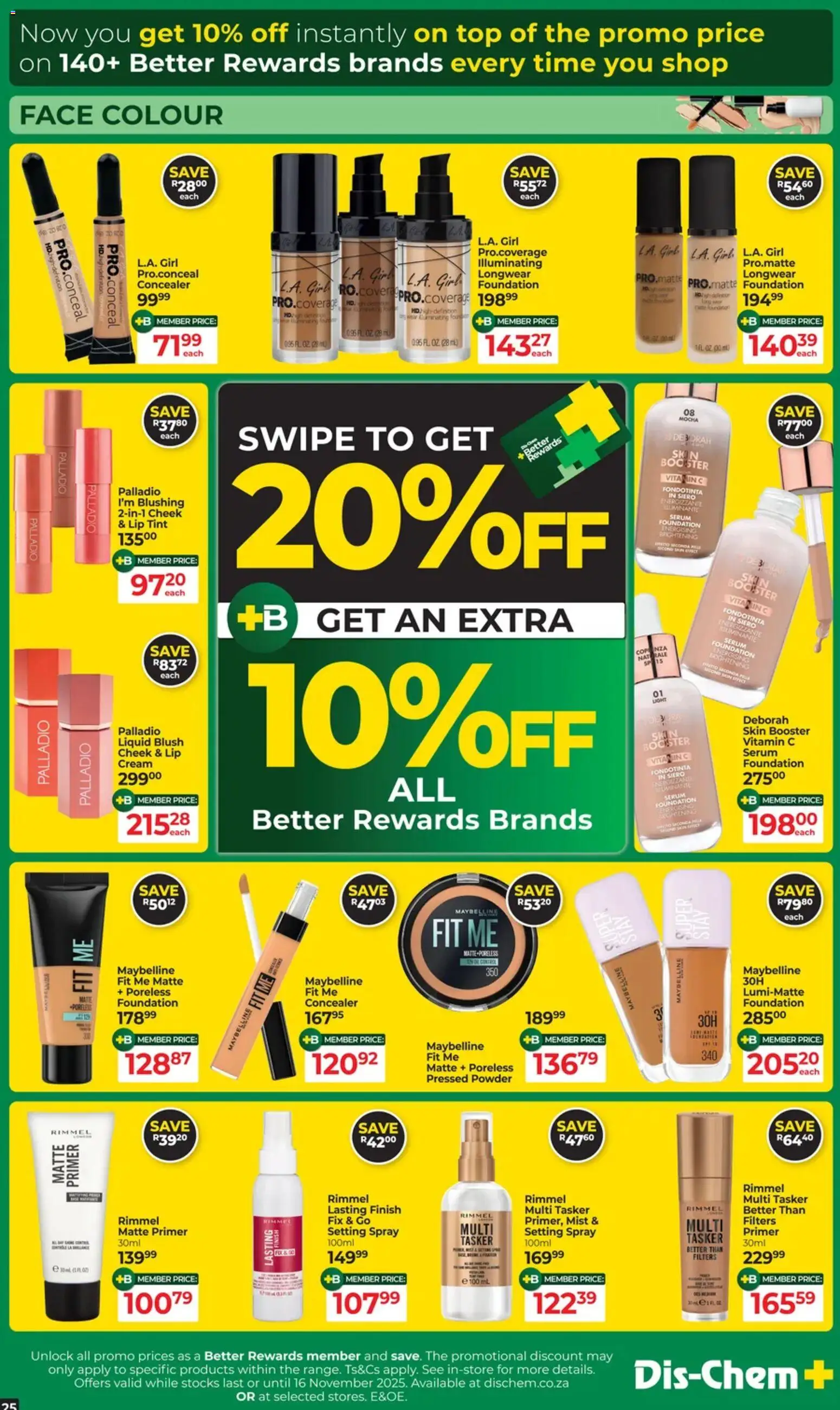 New Dis-Chem catalogue – valid from 21.10.2025 | Page: 25 | Products: Foundation, Blush, Cream, Peach