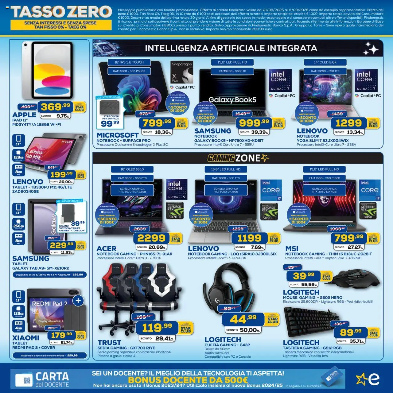 Volantino Euronics del 21.08.2025 | Pagina: 3 | Prodotti: Xiaomi, Tablet, Mouse, Samsung