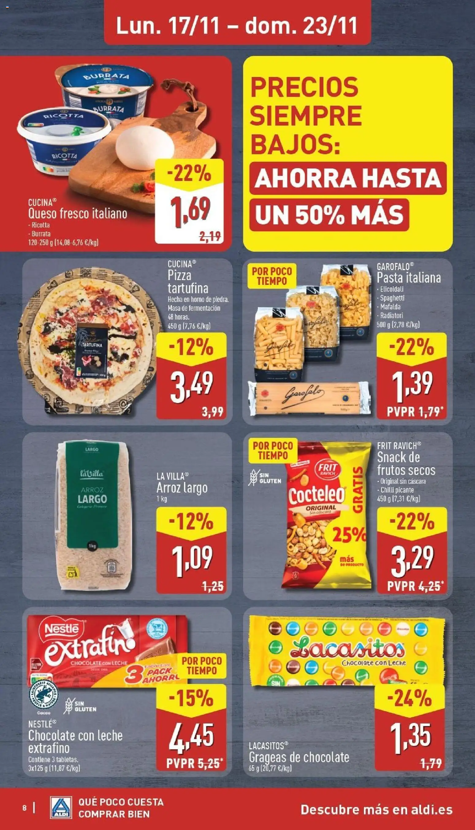 Aldi folleto Canarias │ válido desde el 17.11.2025 | Página: 8 | Productos: Chocolate, Queso fresco, Arroz, Frutos secos
