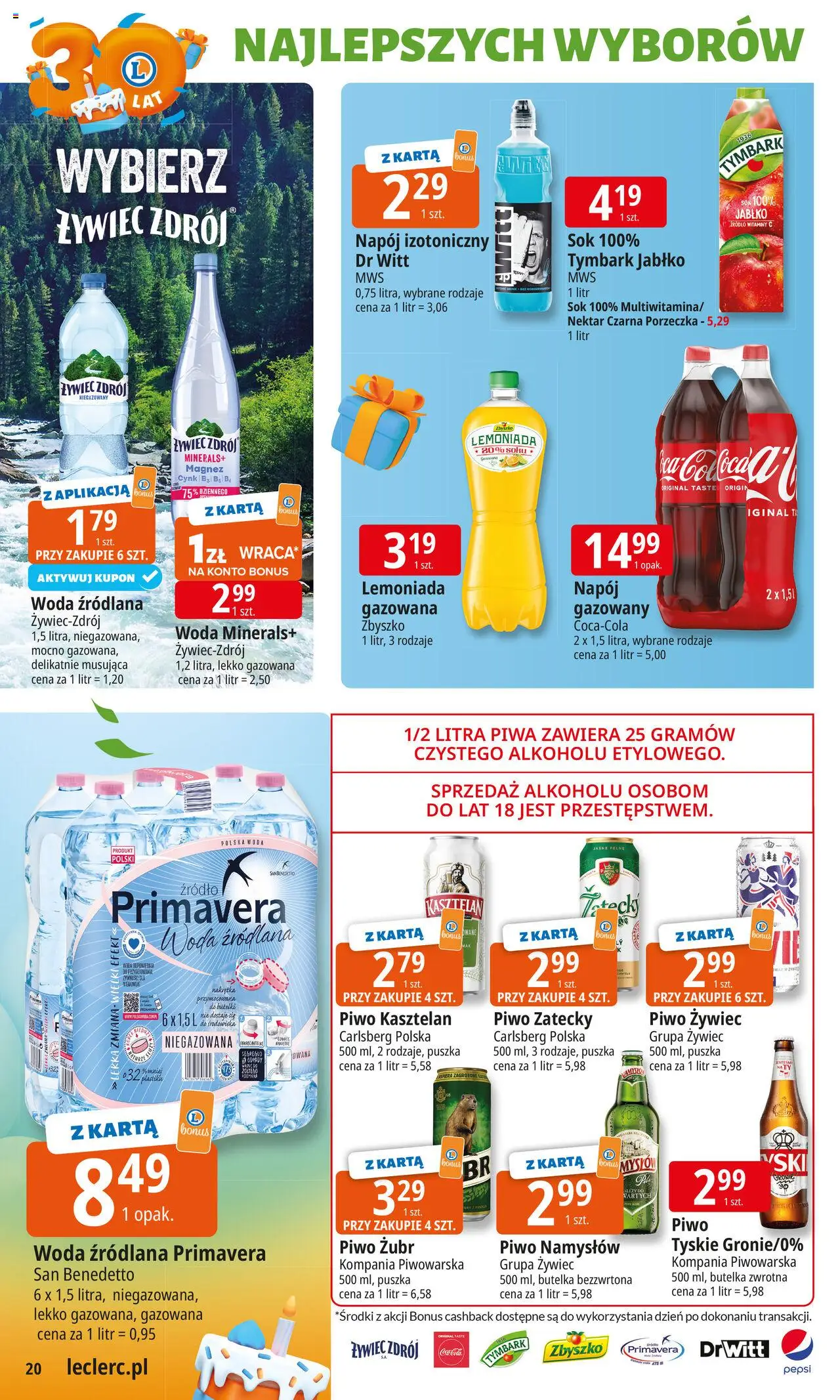 E.Leclerc Gazetka od 16.09.2025 | Strona: 20 | Produkty: Woda źródlana, Pepsi, Porzeczka, Sok