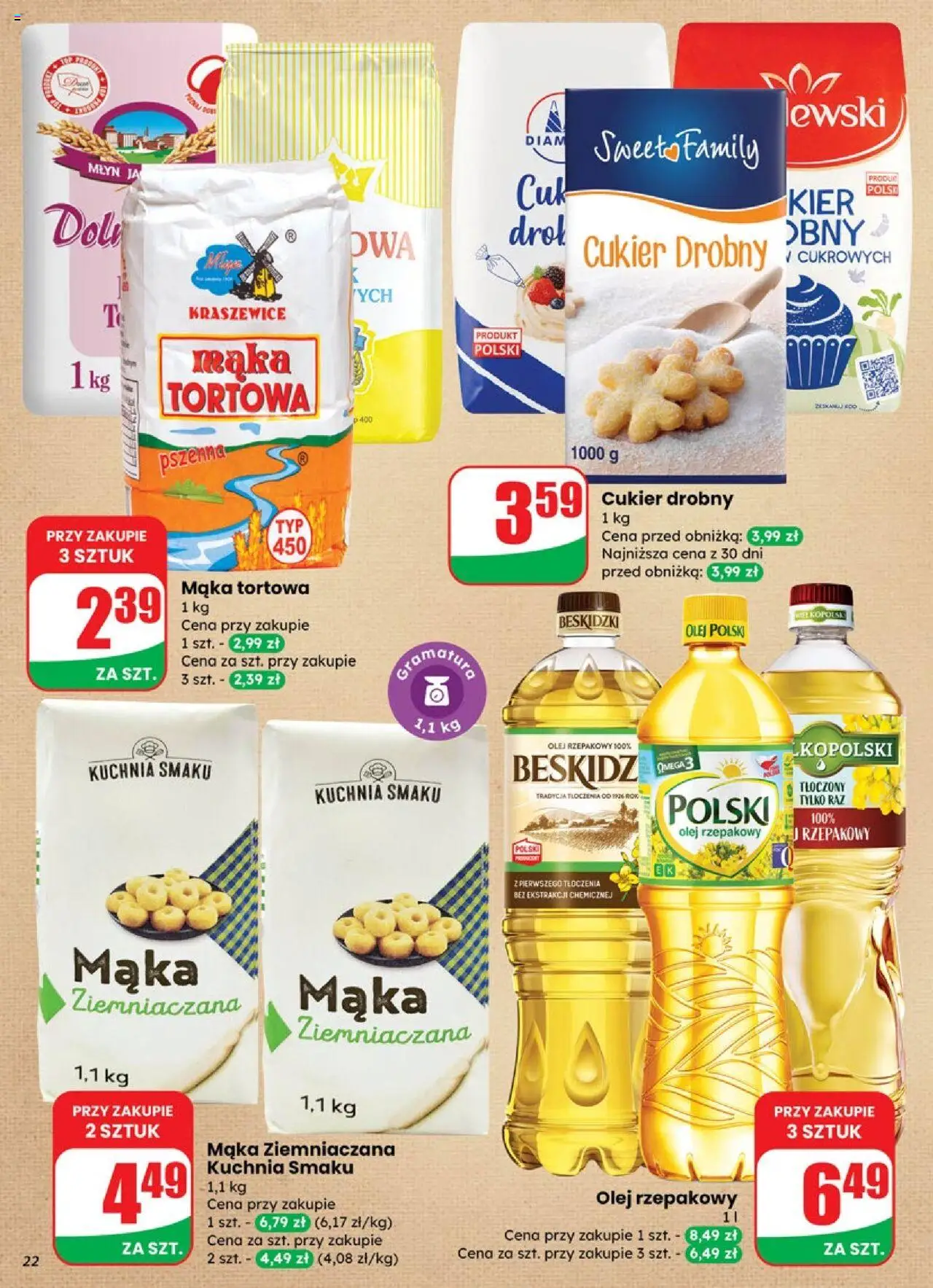 Dino Gazetka od 08.10.2025 | Strona: 22 | Produkty: Olej rzepakowy, Mąka ziemniaczana, Olej, Cukier