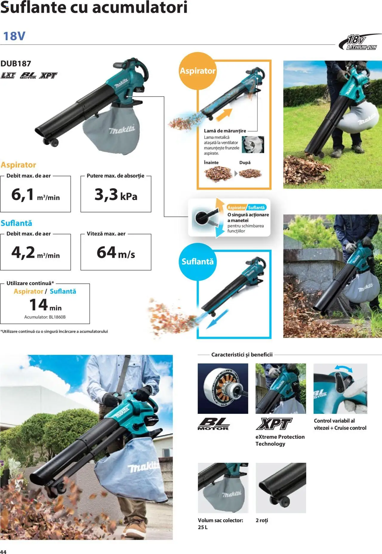 Makita catalog - Mașini de Grădină – valabil de la 08.01.2025 | Pagină: 44 | Produse: Suflantă, Aspirator, Ventilator