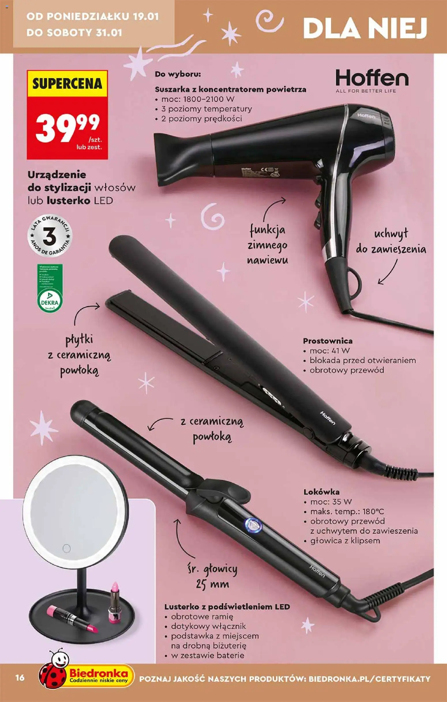 Biedronka gazetka - Hity i inspiracje od 17.01.2026 | Strona: 16 | Produkty: Suszarka, Baterie, Lokówka, Prostownica