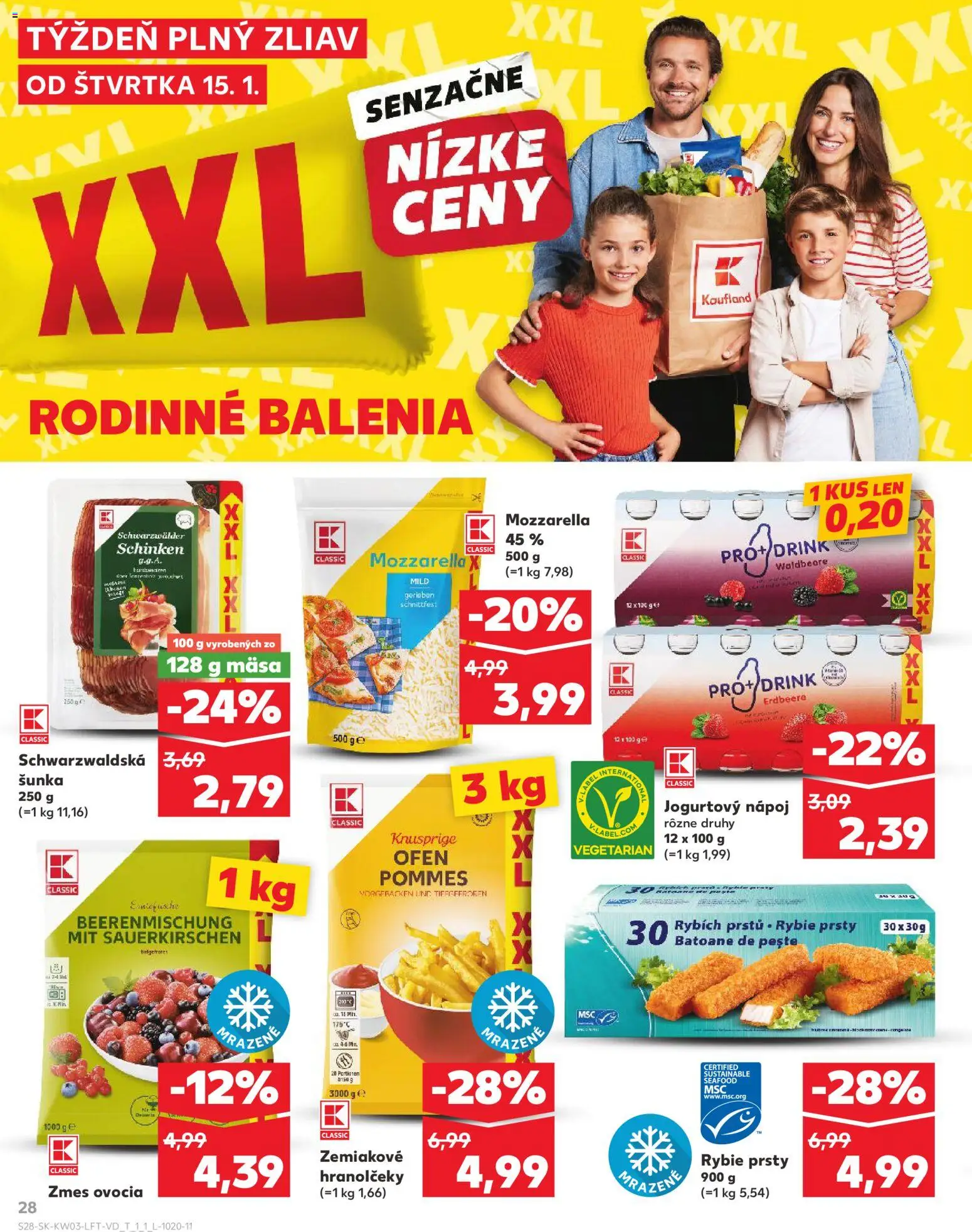 Nové Kaufland akcie – leták je platný od 15.01.2026 | Strana: 28 | Produkty: Šunka, Mozzarella