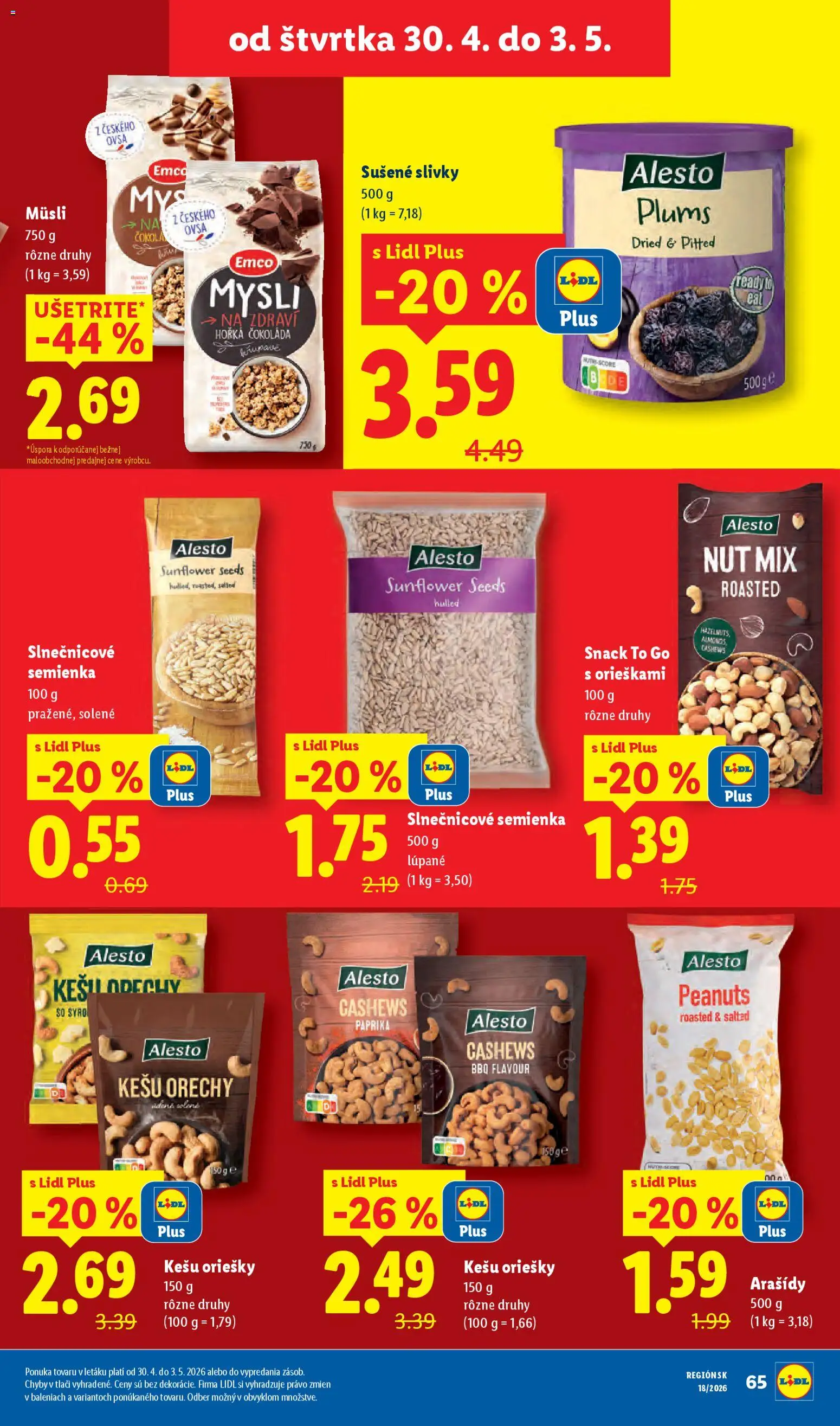 Nové Lidl akcie – leták je platný od 27.04.2026 | Strana: 71 | Produkty: Orechy, Arašidy, Kešu orechy, Slivky