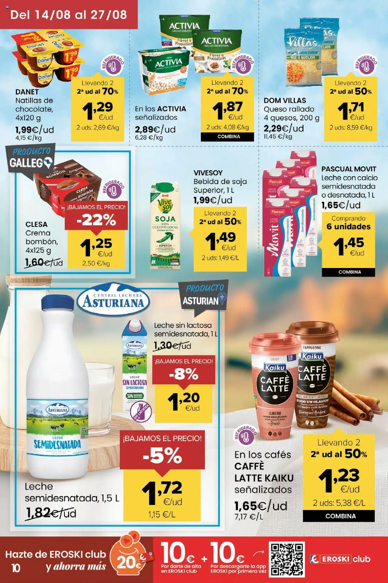 Eroski - Miramos por ti │ válido desde el 14.08.2025 | Página: 10 | Productos: Leche sin lactosa, Κρεμάστρα, Leche, Queso rallado