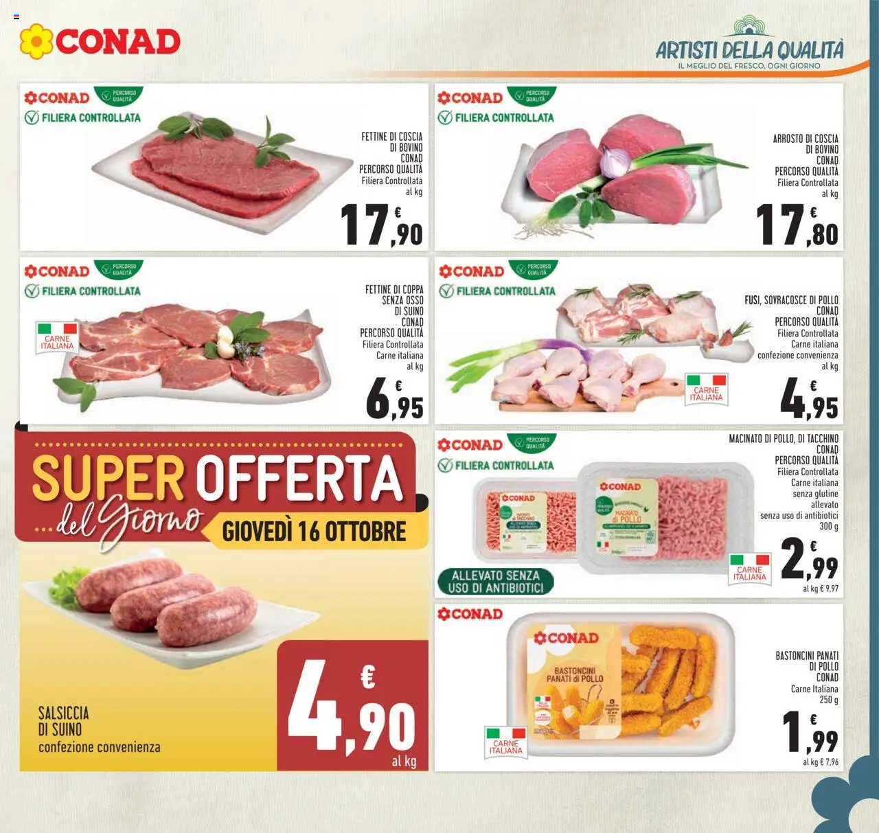Volantino Conad del 08.10.2025 | Pagina: 7 | Prodotti: Bovino, Arrosto, Pollo, Salsiccia