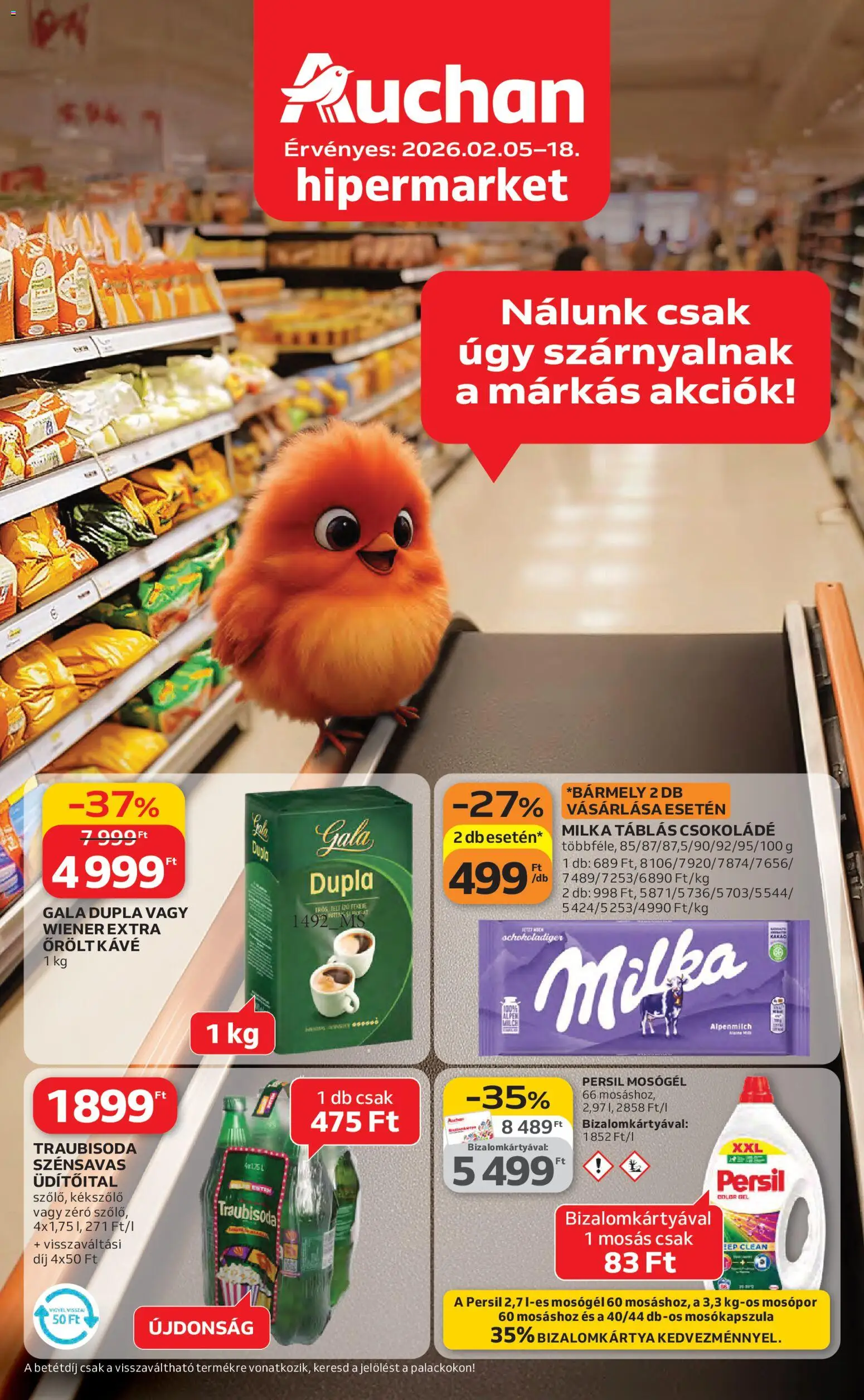 Auchan akciós ujság - amely érvényes a következő dátumtól: 05.02.2026 | Oldal: 1 | Termékek: Szőlő, Mosógél, Mosókapszula, Mosópor