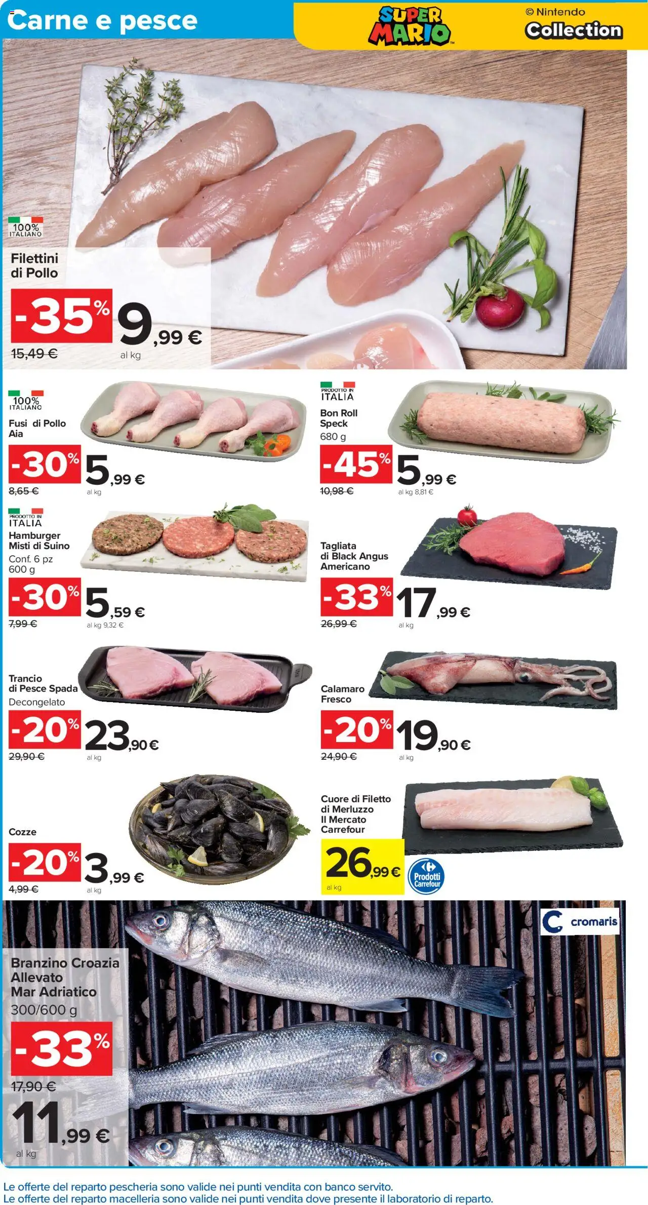 Volantino Carrefour del 10.10.2025 | Pagina: 4 | Prodotti: Cozze, Branzino, Suino, Hamburger