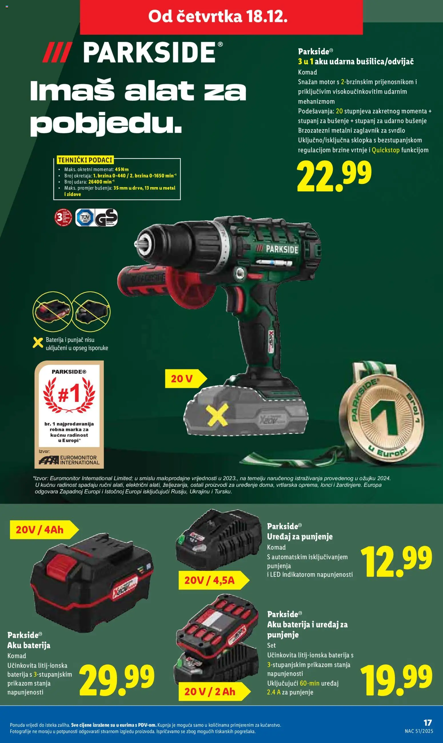 Lidl katalog | vrijedi od 18.12.2025 | Stranica: 17 | Proizvodi: Baterija, Alat, Parkside