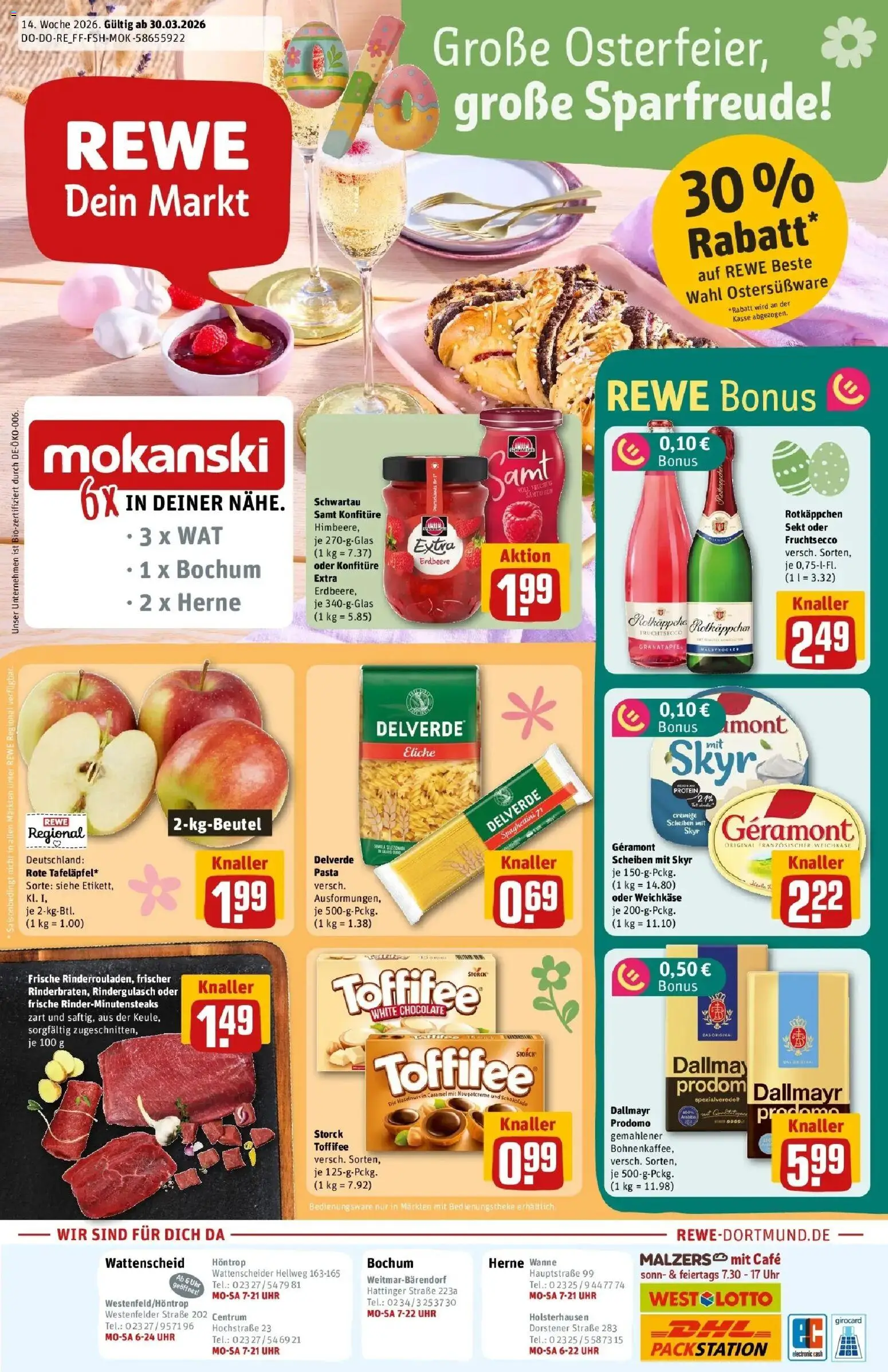 Rewe Prospekt Herne	 – gültig ab 30.03.2026 | Seite: 1 | Produkte: Rotkappchen sekt, Geramont, Dallmayr, Dallmayr prodomo