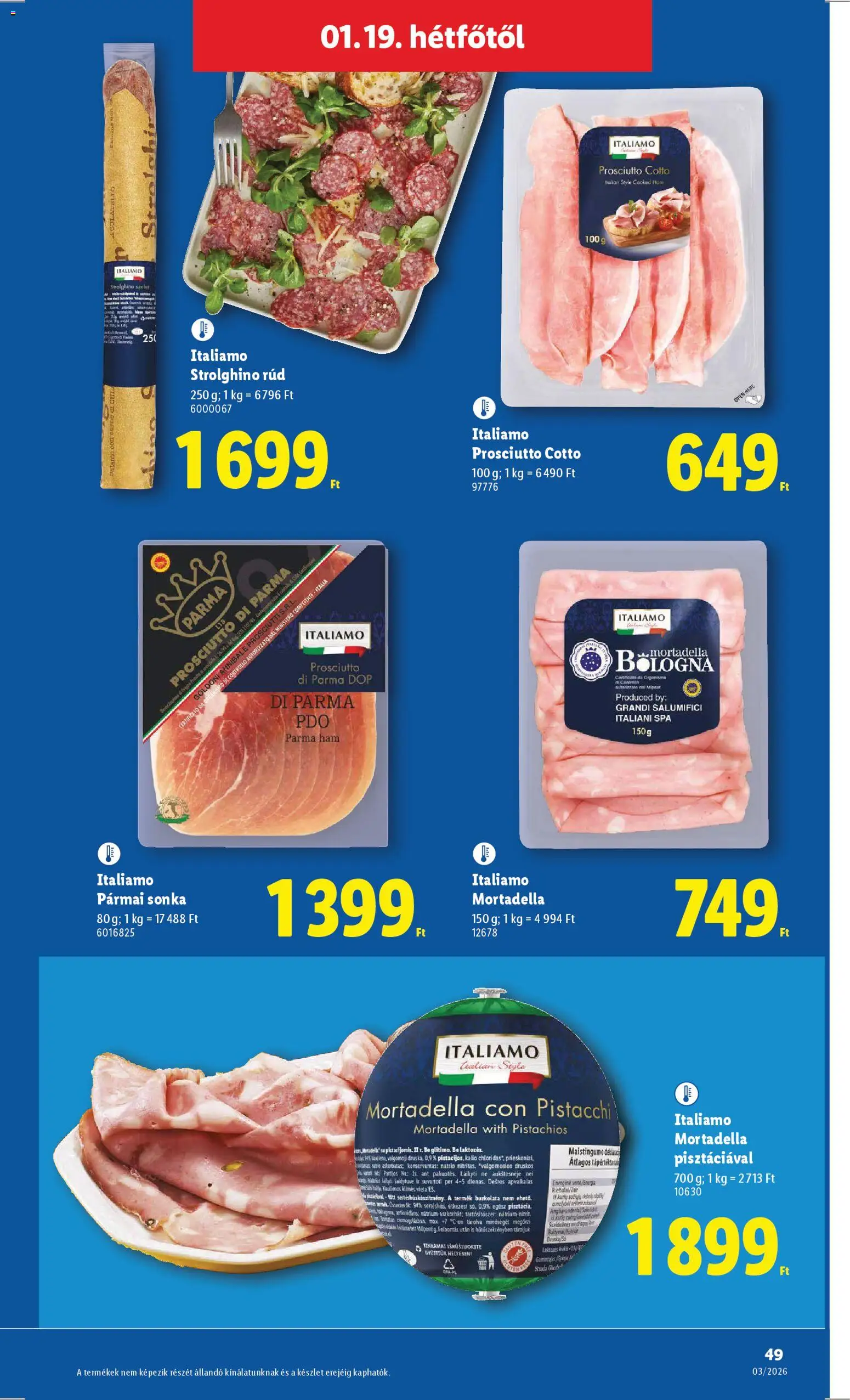 Lidl akciós ujság - amely érvényes a következő dátumtól: 15.01.2026 | Oldal: 49 | Termékek: Pármai sonka, Sonka, Mortadella