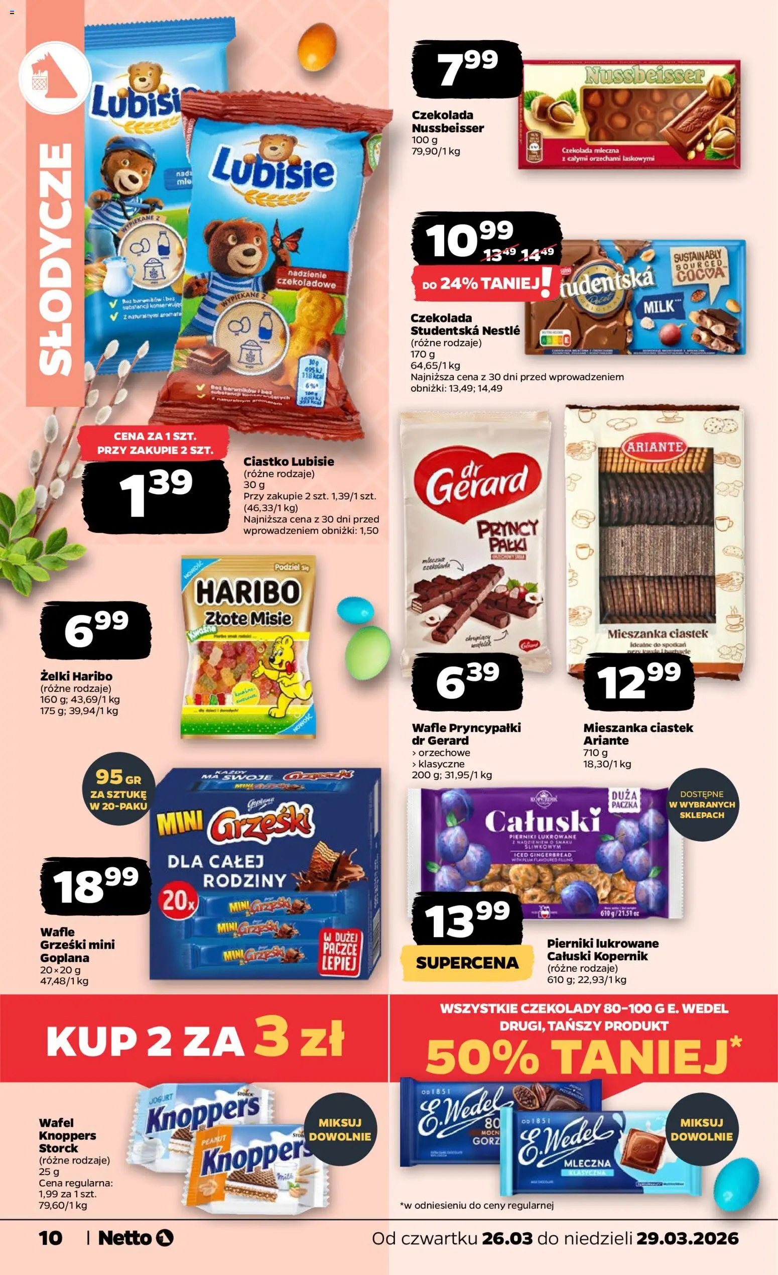 Netto gazetka od czwartku spożywcza od 26.03.2026 | Strona: 10 | Produkty: Czekolady, Pierniki, Wafle, Jogurt