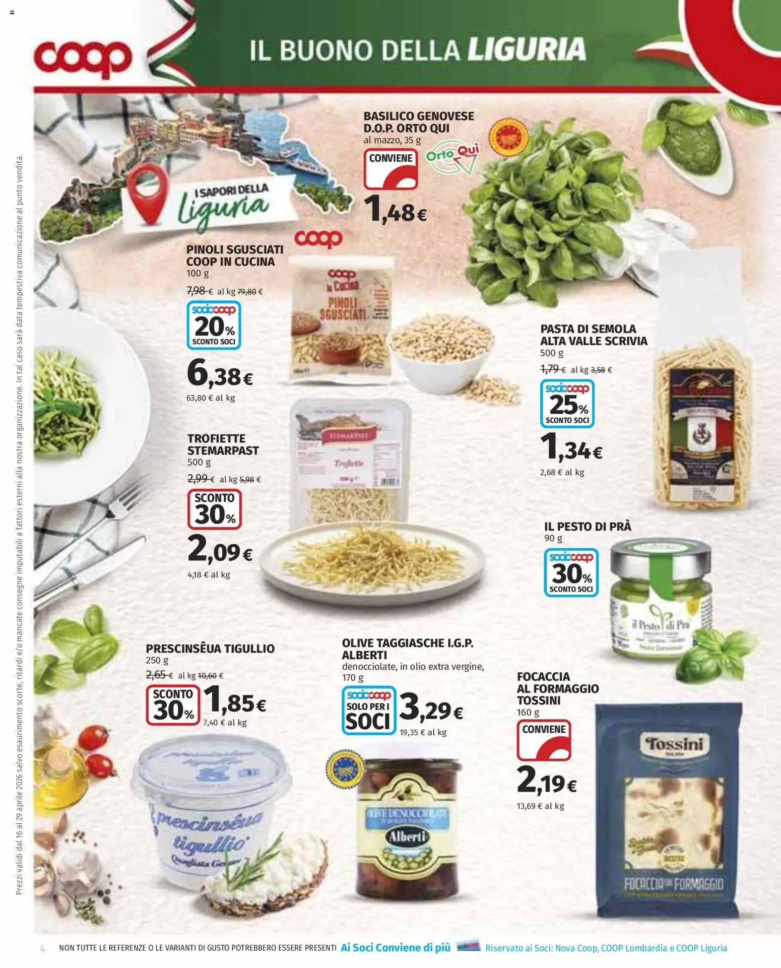 Volantino COOP del 16.04.2026 | Pagina: 4 | Prodotti: Focaccia, Olive, Pasta, Data