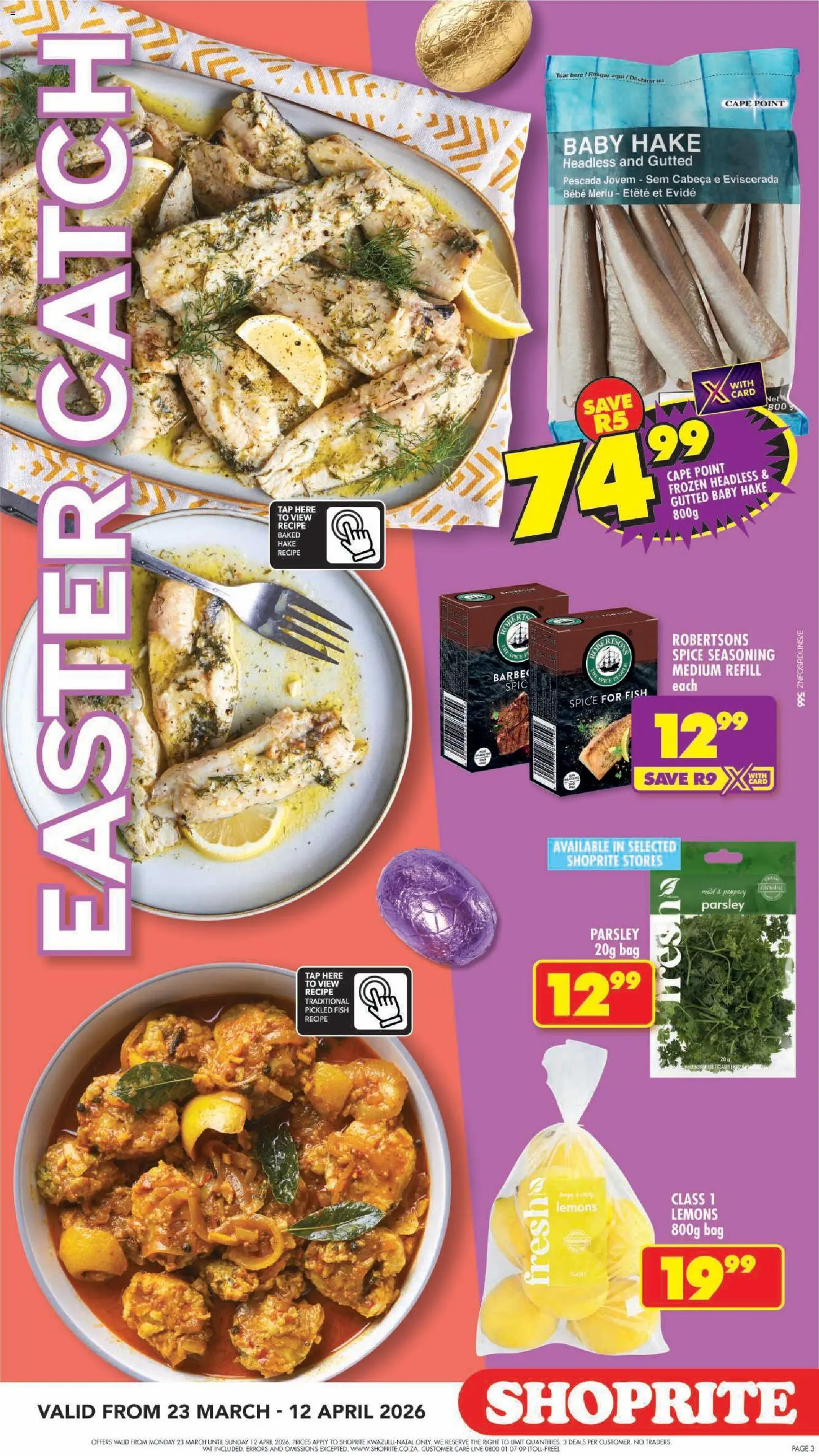 New Shoprite catalogue – valid from 23.03.2026 | Page: 3 | Products: Parsley, Fish, Tap, Seasoning
