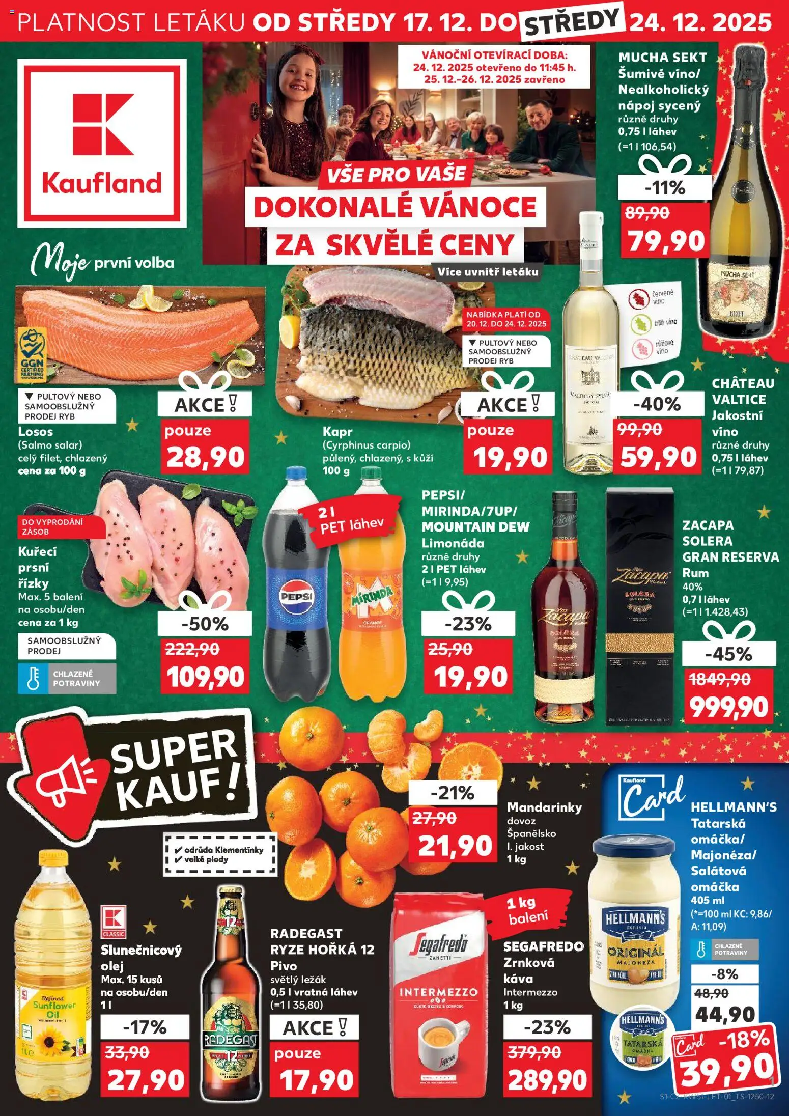 Kaufland leták od 17.12.2025 | Strana: 1 | Produkty: Mandarinky, Sekt, Mountain Dew, Radegast
