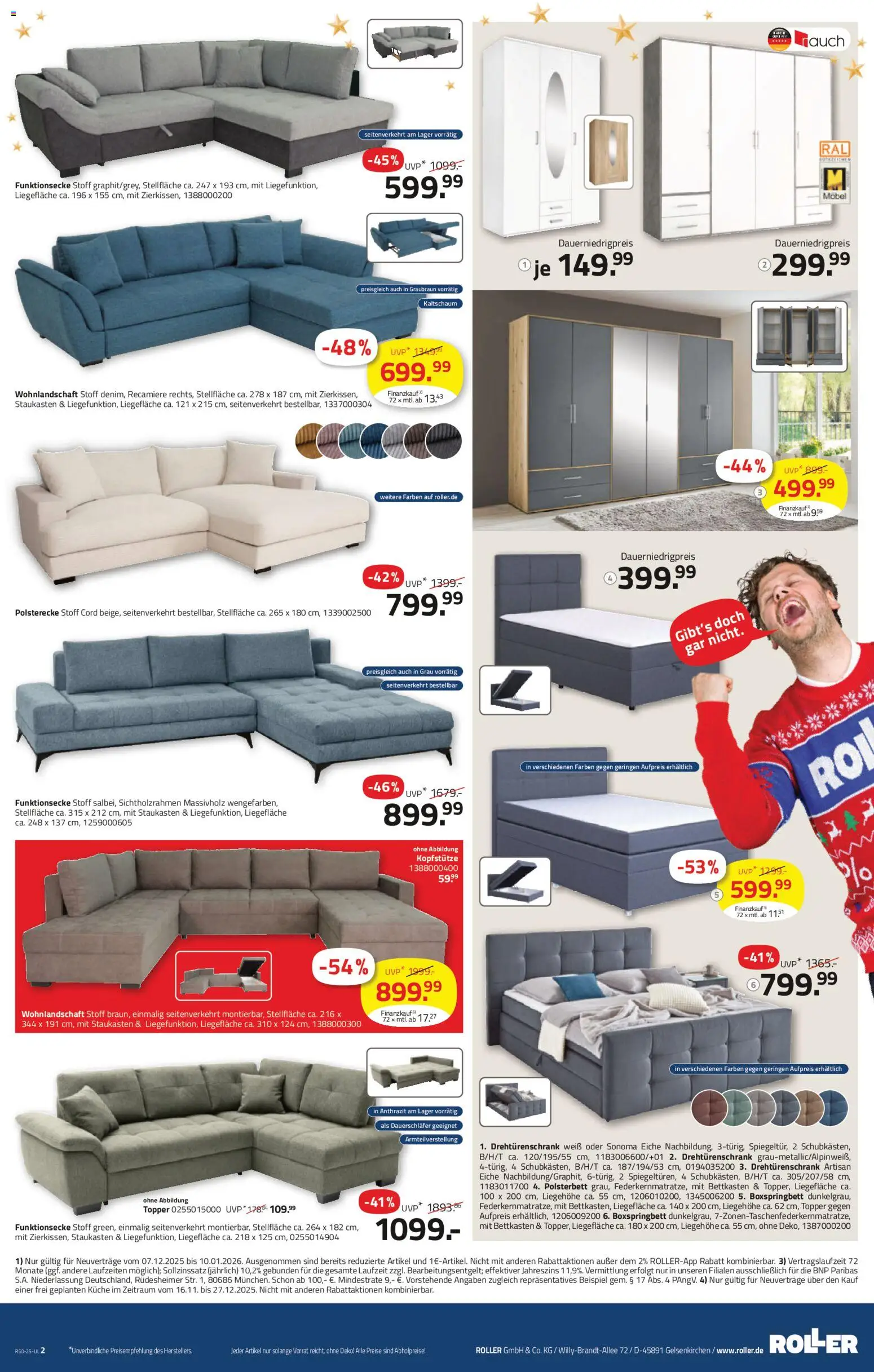 Roller Prospekt 	 – gültig ab 07.12.2025 | Seite: 2 | Produkte: Drehtürenschrank, Polsterbett, Topper, Küche