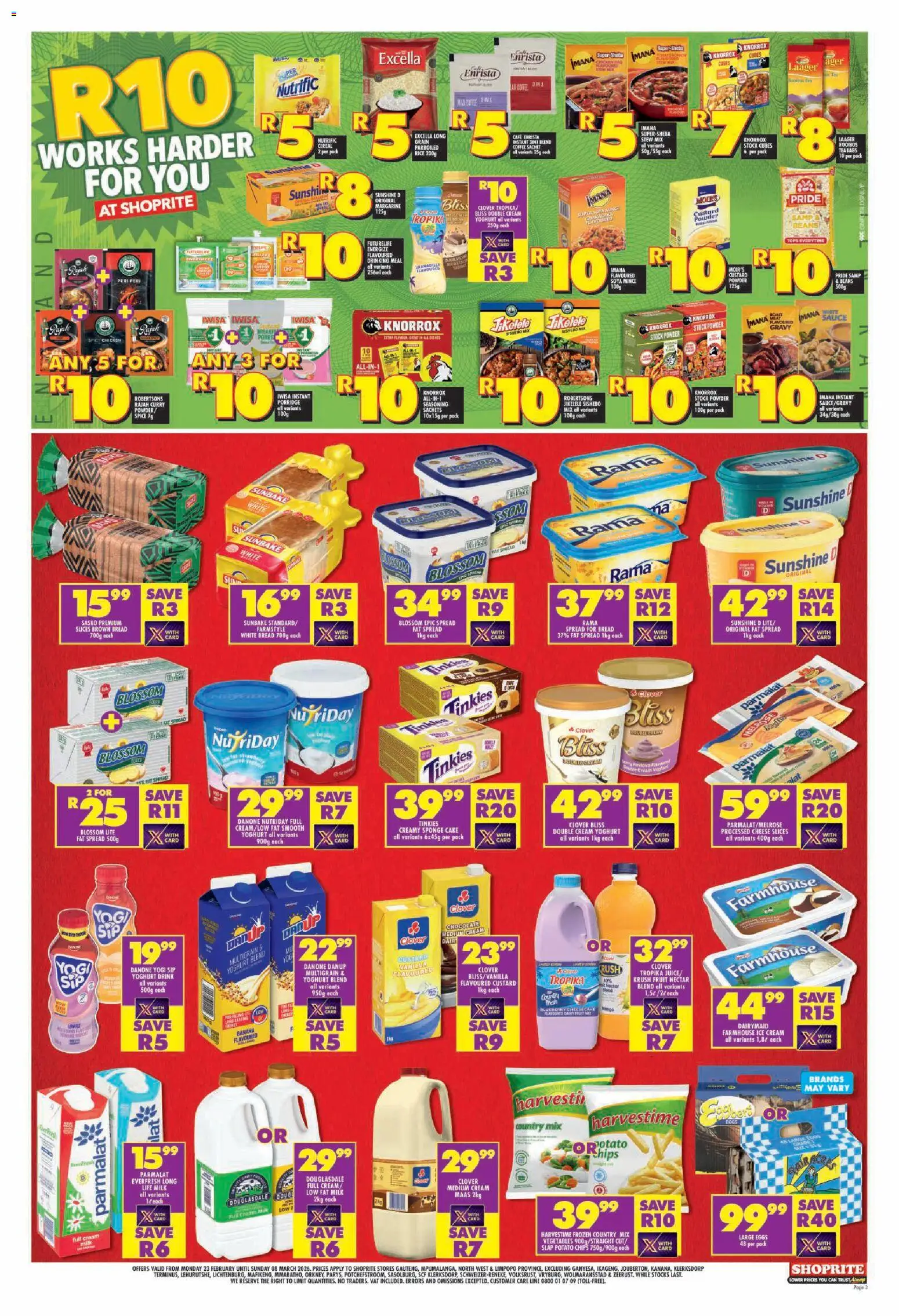 New Shoprite catalogue – valid from 23.02.2026 | Page: 3 | Products: Custard, Bread, Chocolate, Sauce