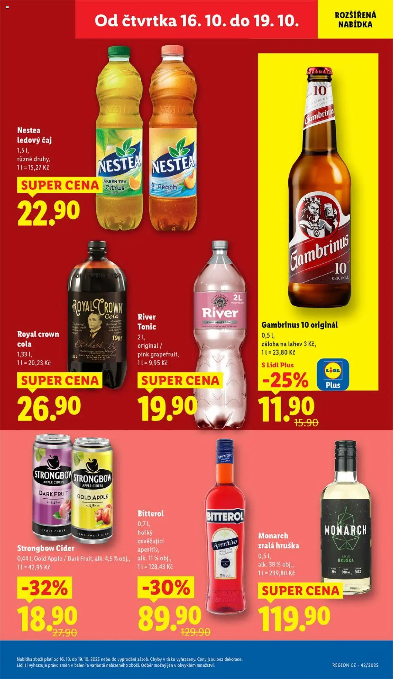Lidl leták od 16.10.2025 | Strana: 19 | Produkty: Royal Crown Cola, Cider Strongbow, Ledový čaj, Gambrinus