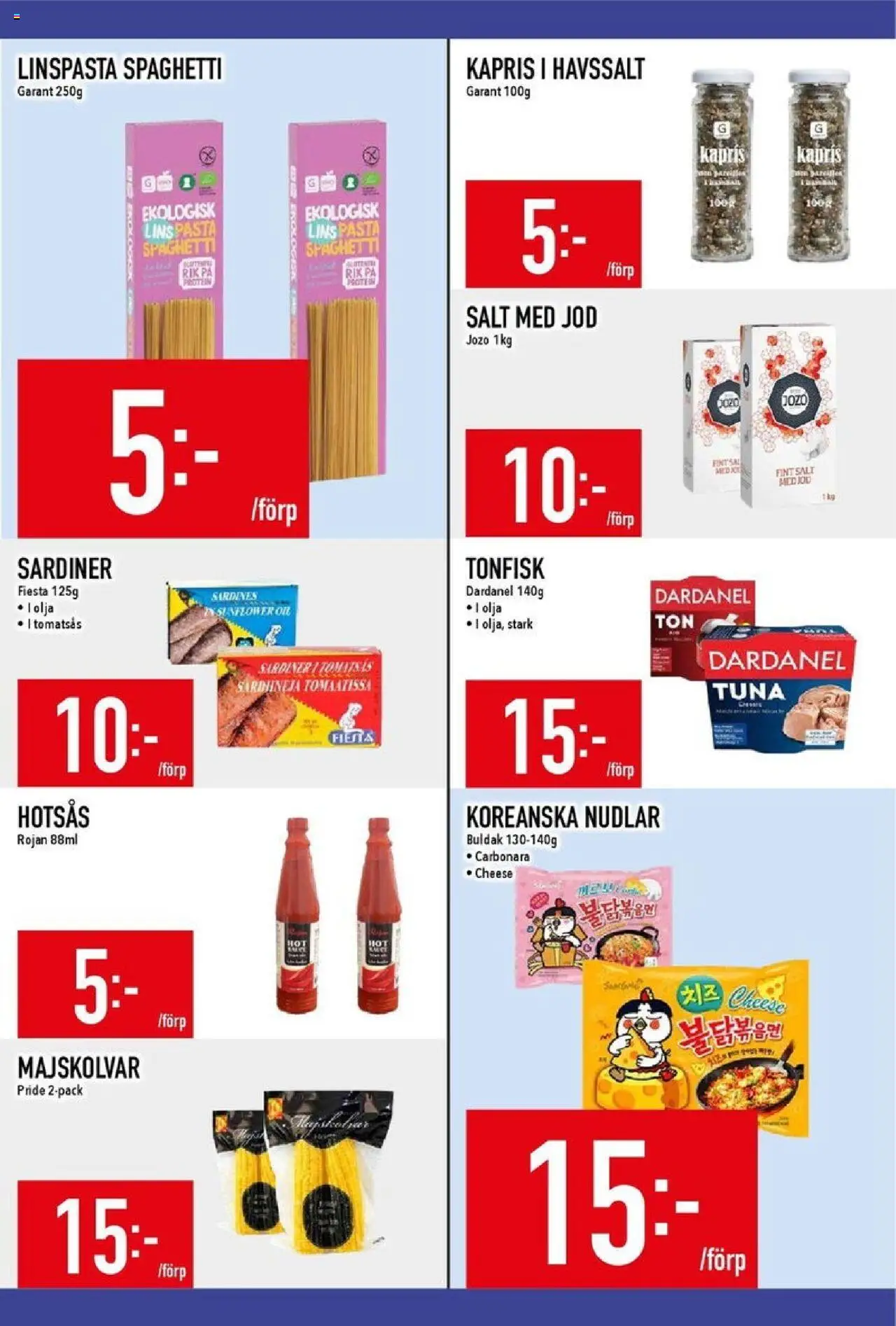 Matdax reklamblad aktuell från 20.10.2025 | Sida: 15 | Produkter: Salt, Spaghetti, Tonfisk, Tomatsås