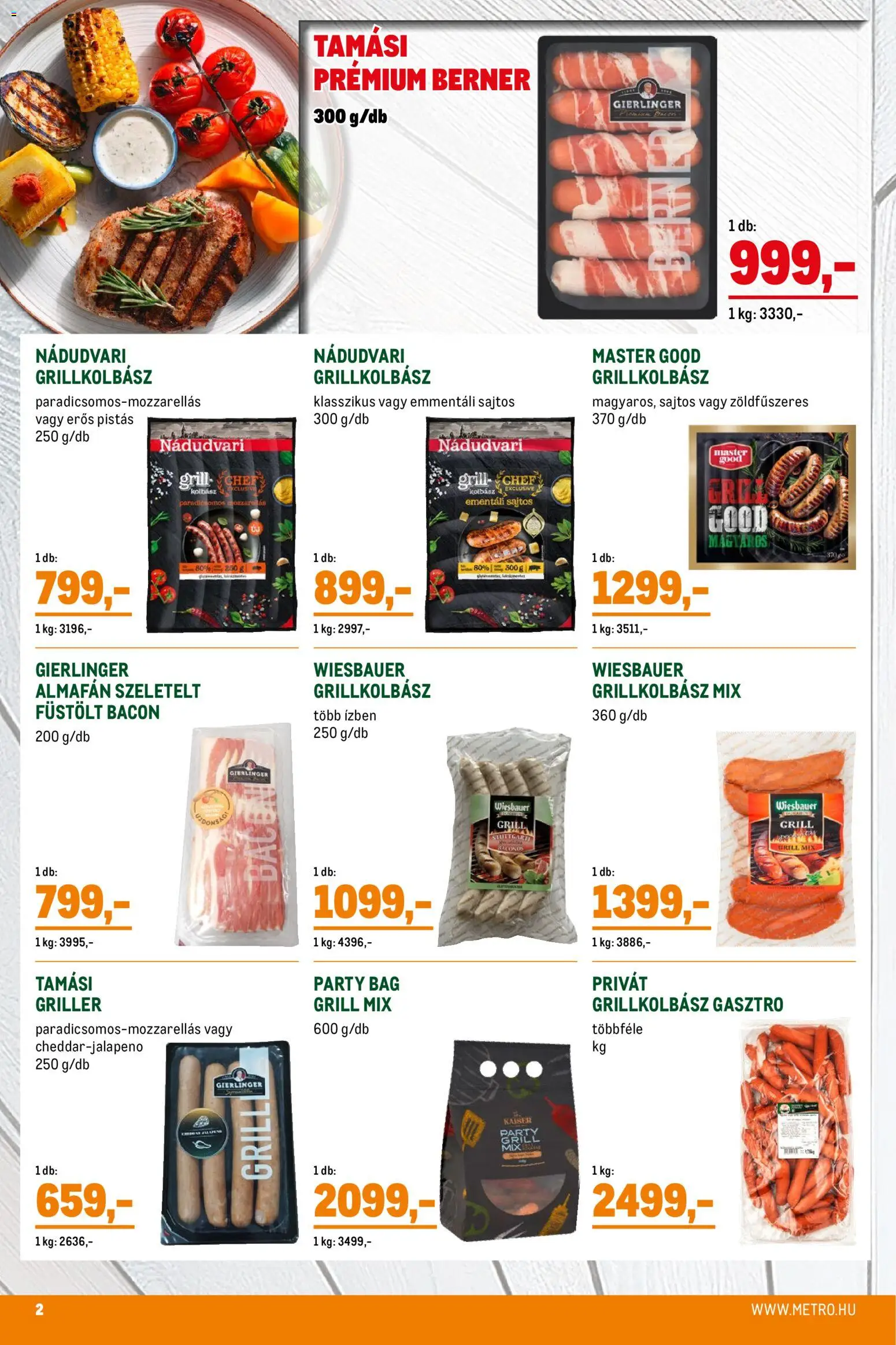 Metro akciós ujság - amely érvényes a következő dátumtól: 02.05.2026 | Oldal: 2 | Termékek: Kolbász, Grillkolbász, Grill, Bacon