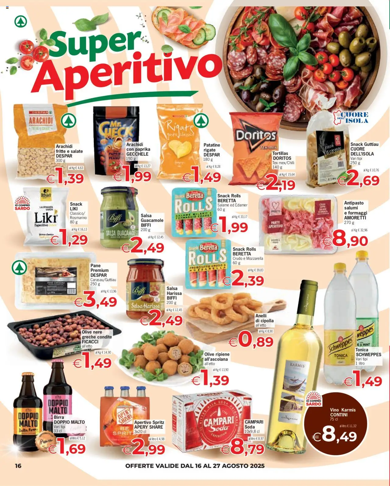 Volantino Eurospar del 16.08.2025 | Pagina: 16 | Prodotti: Pane, Mozzarella, Vino, Arachidi