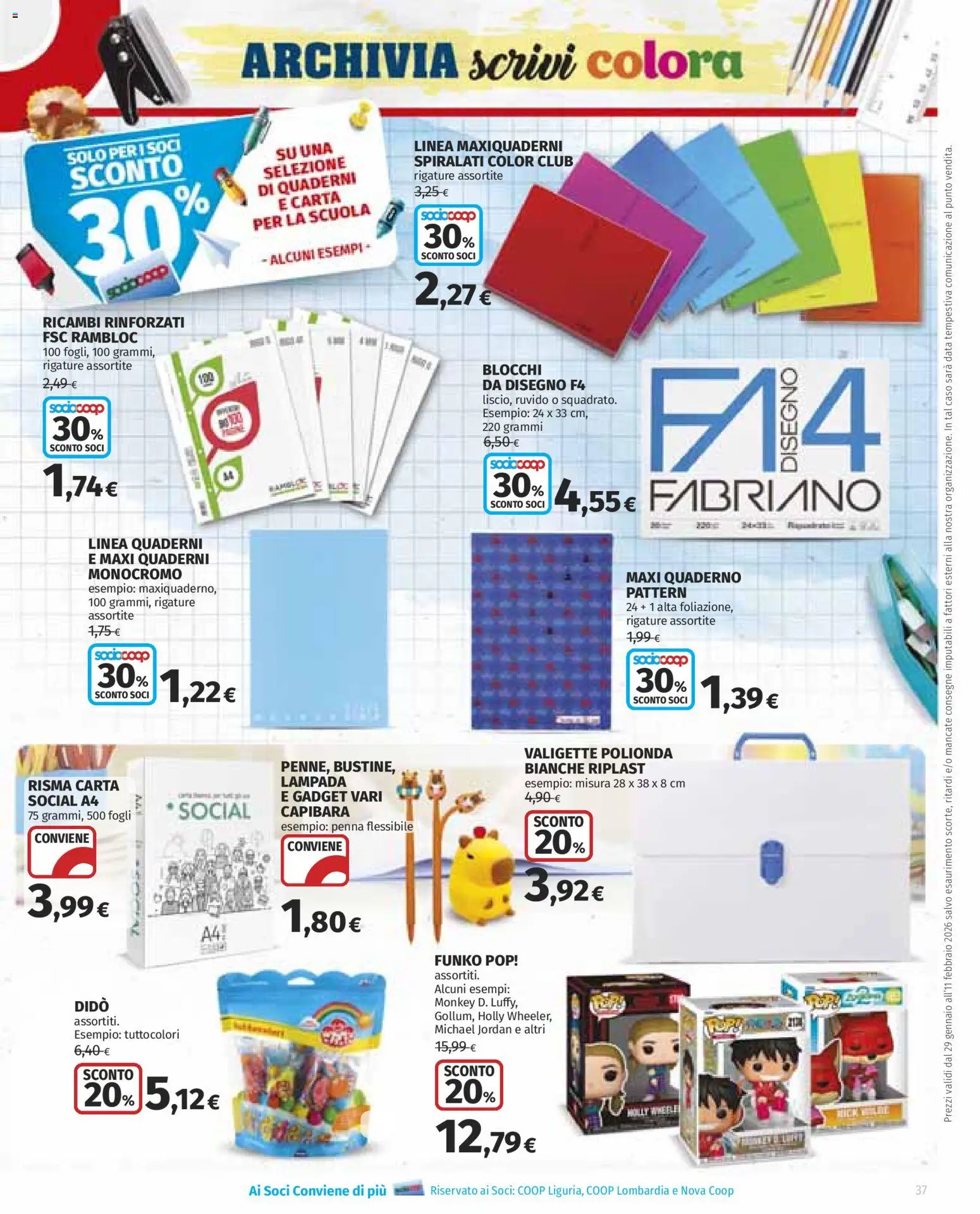 Volantino Ipercoop del 29.01.2026 | Pagina: 37 | Prodotti: Jordan, Data, Quaderno, Lampada