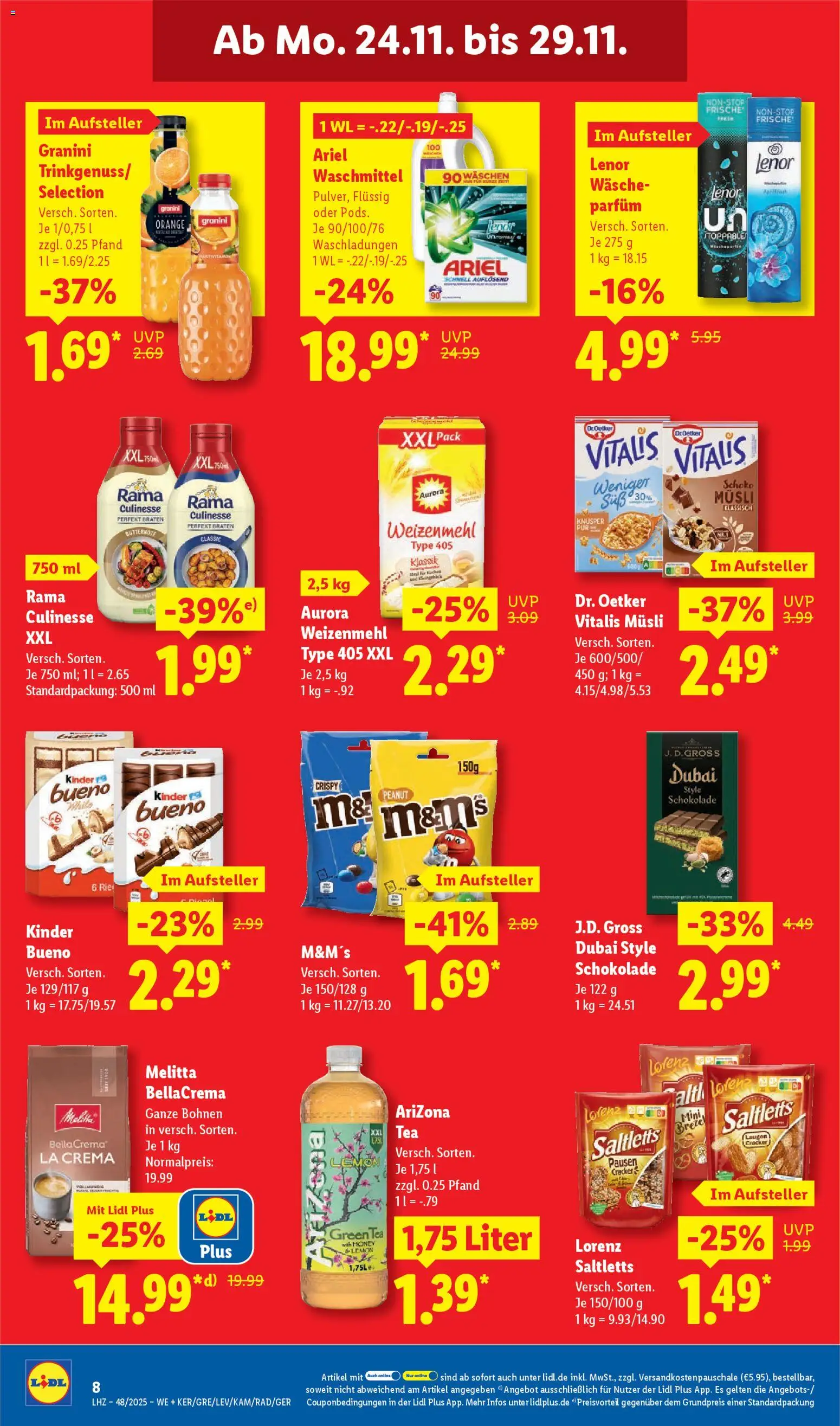 Lidl Prospekt Aarbergen – gültig ab 24.11.2025 | Seite: 8 | Produkte: Lenor, Schokolade, Weizenmehl, Granini