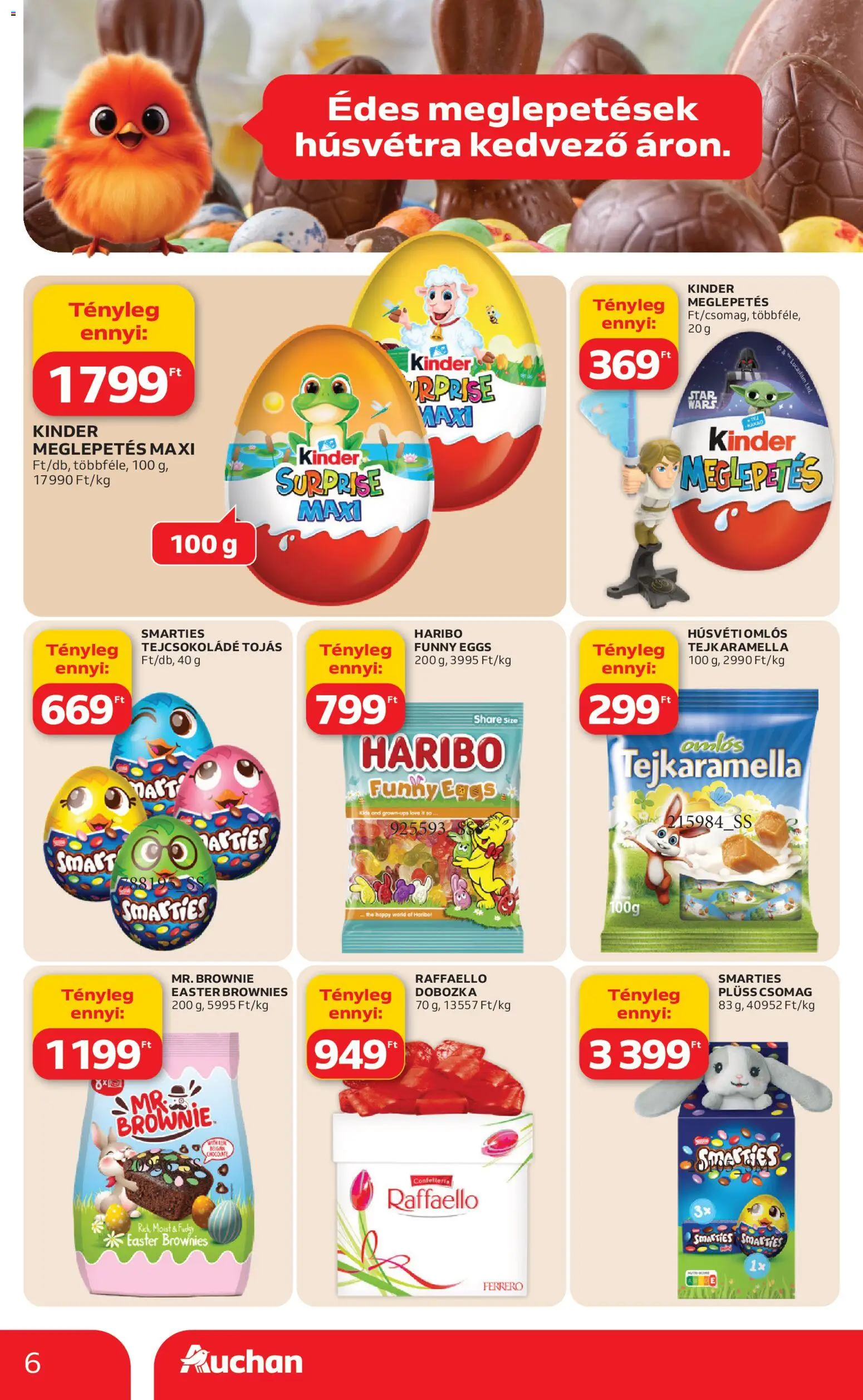 Auchan akciós ujság - amely érvényes a következő dátumtól: 19.02.2026 | Oldal: 6 | Termékek: Raffaello, Plüss, Tejcsokoládé, Tejkaramella