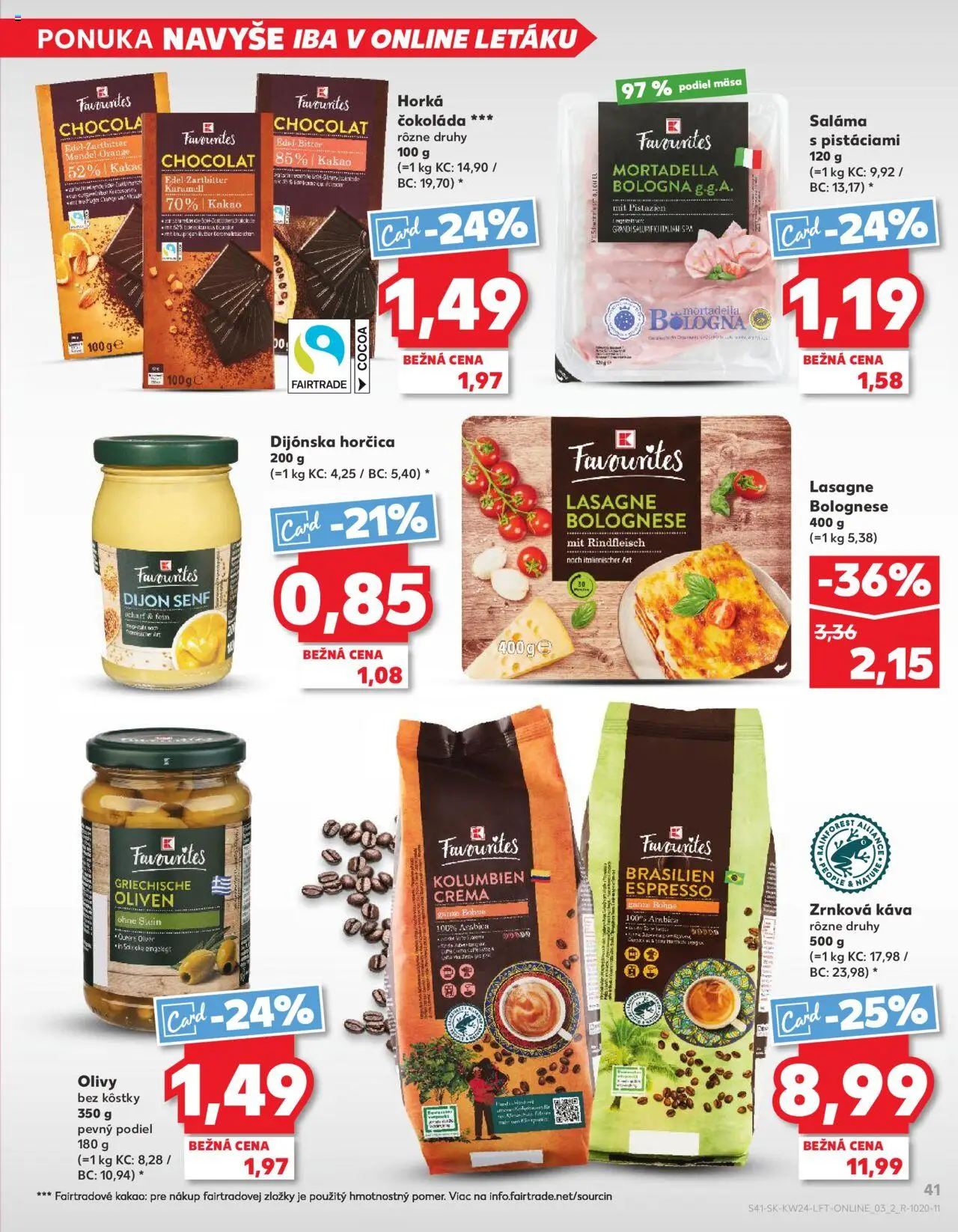 Nové Kaufland akcie – leták je platný od 12.06.2025 | Strana: 41 | Produkty: Káva, Saláma, Čokoláda, Lasagne