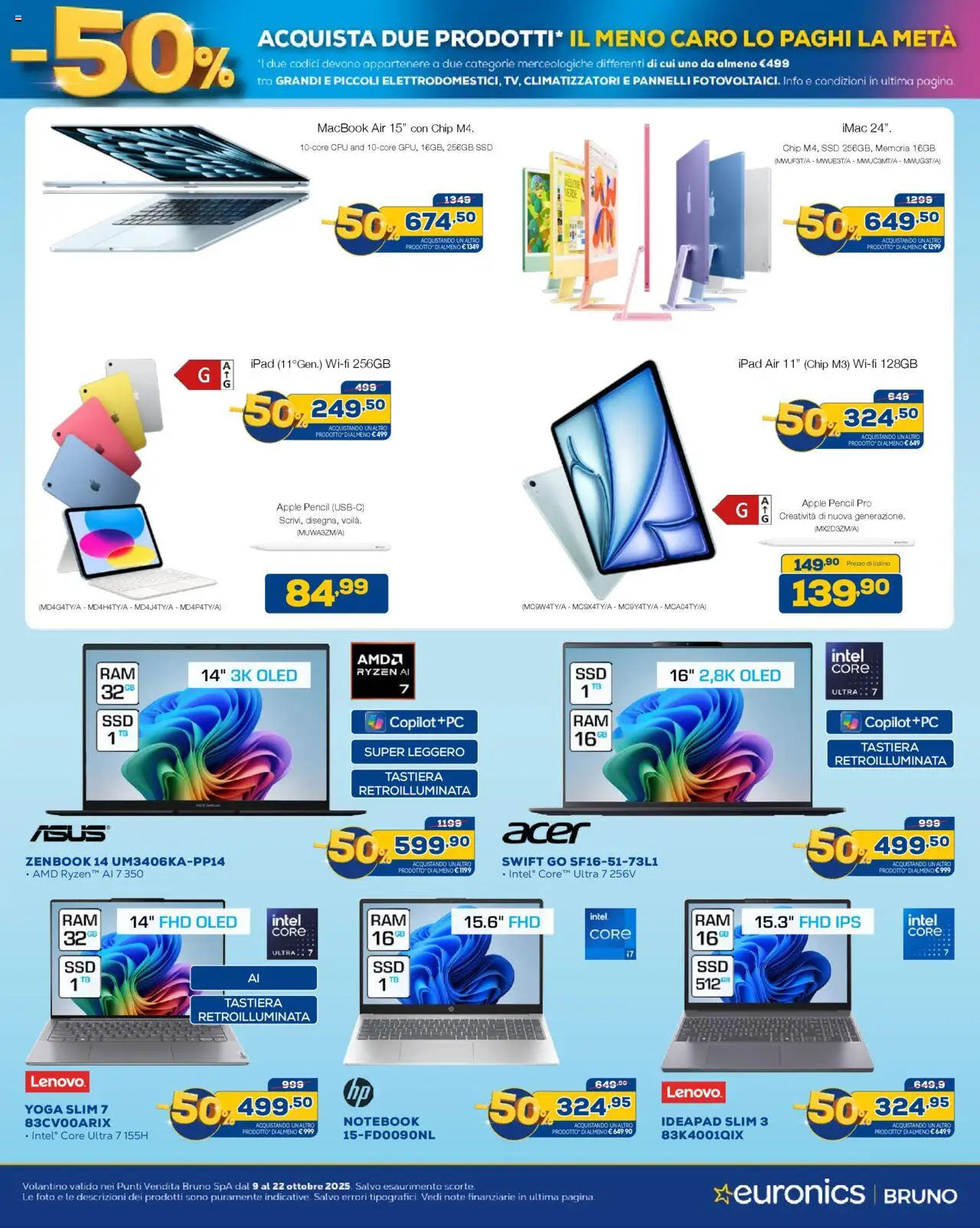 Volantino Euronics del 09.10.2025 | Pagina: 9 | Prodotti: Notebook, Macbook air, Tastiera, Ipad