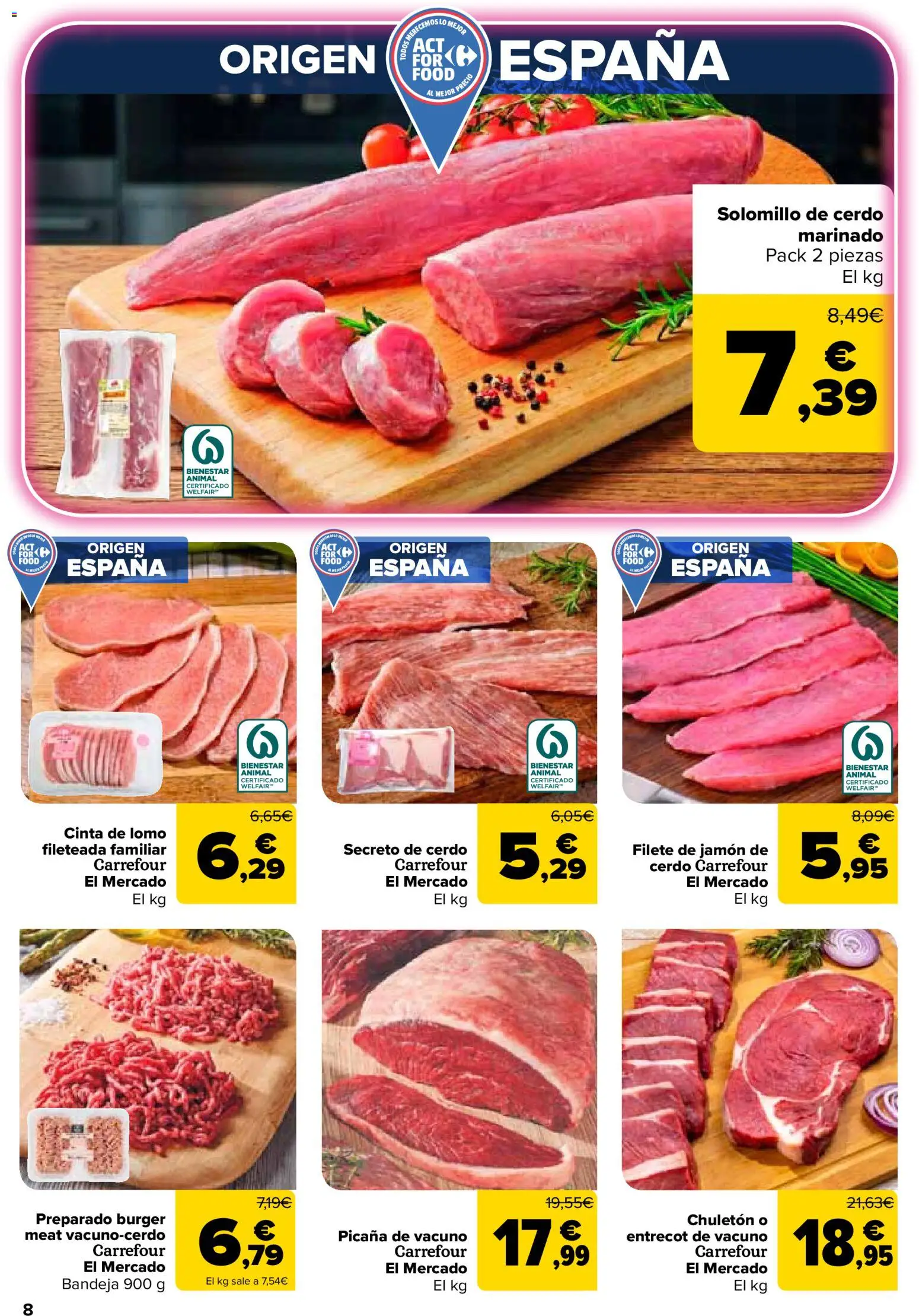 Carrefour folleto │ válido desde el 07.04.2026 | Página: 8 | Productos: Solomillo de cerdo, Jamón, Cerdo, Filete