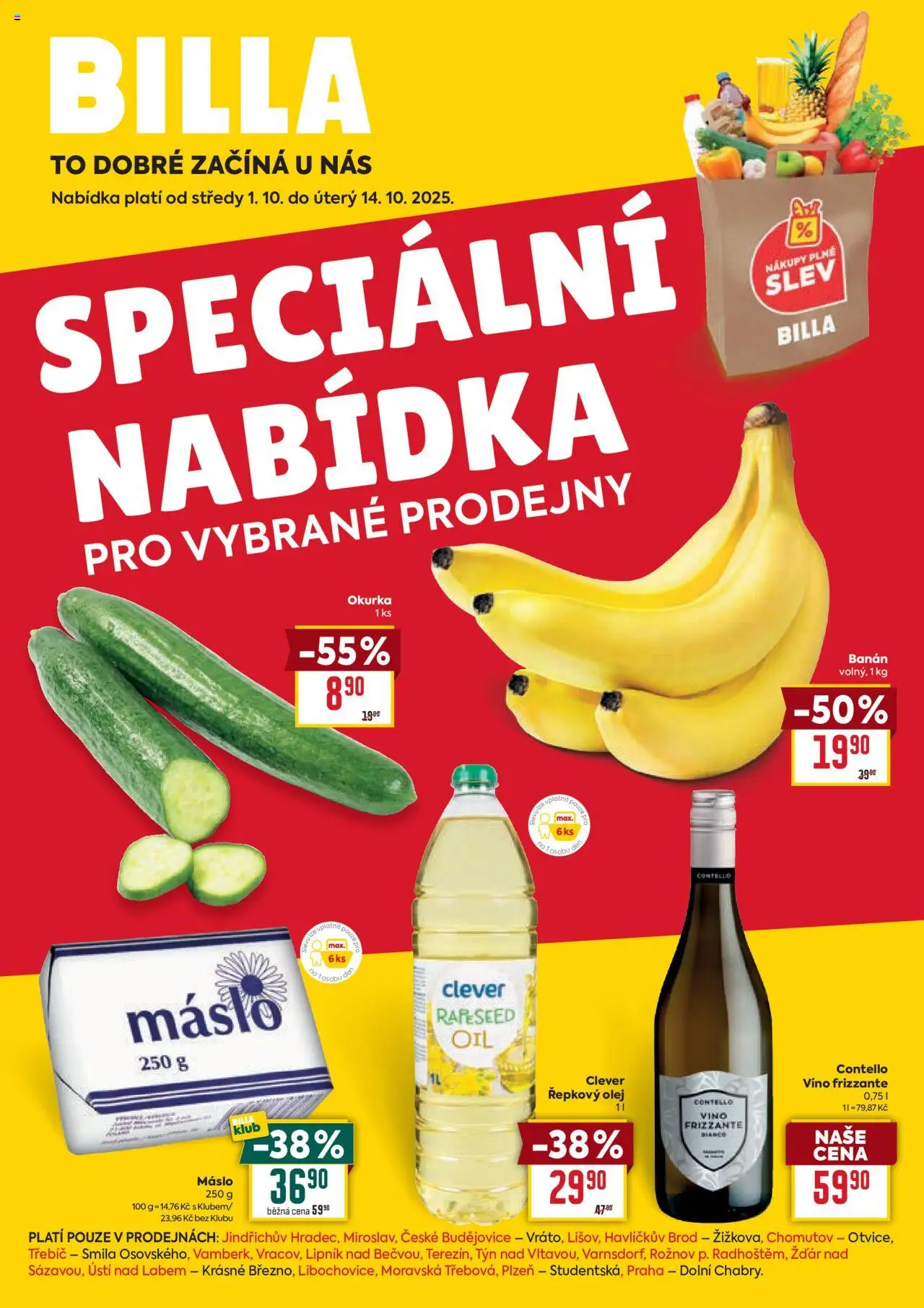 Billa leták - Speciální nabídka: vybrané prodejny od 01.10.2025 | Strana: 1 | Produkty: Máslo, Víno, Frizzante, Okurka