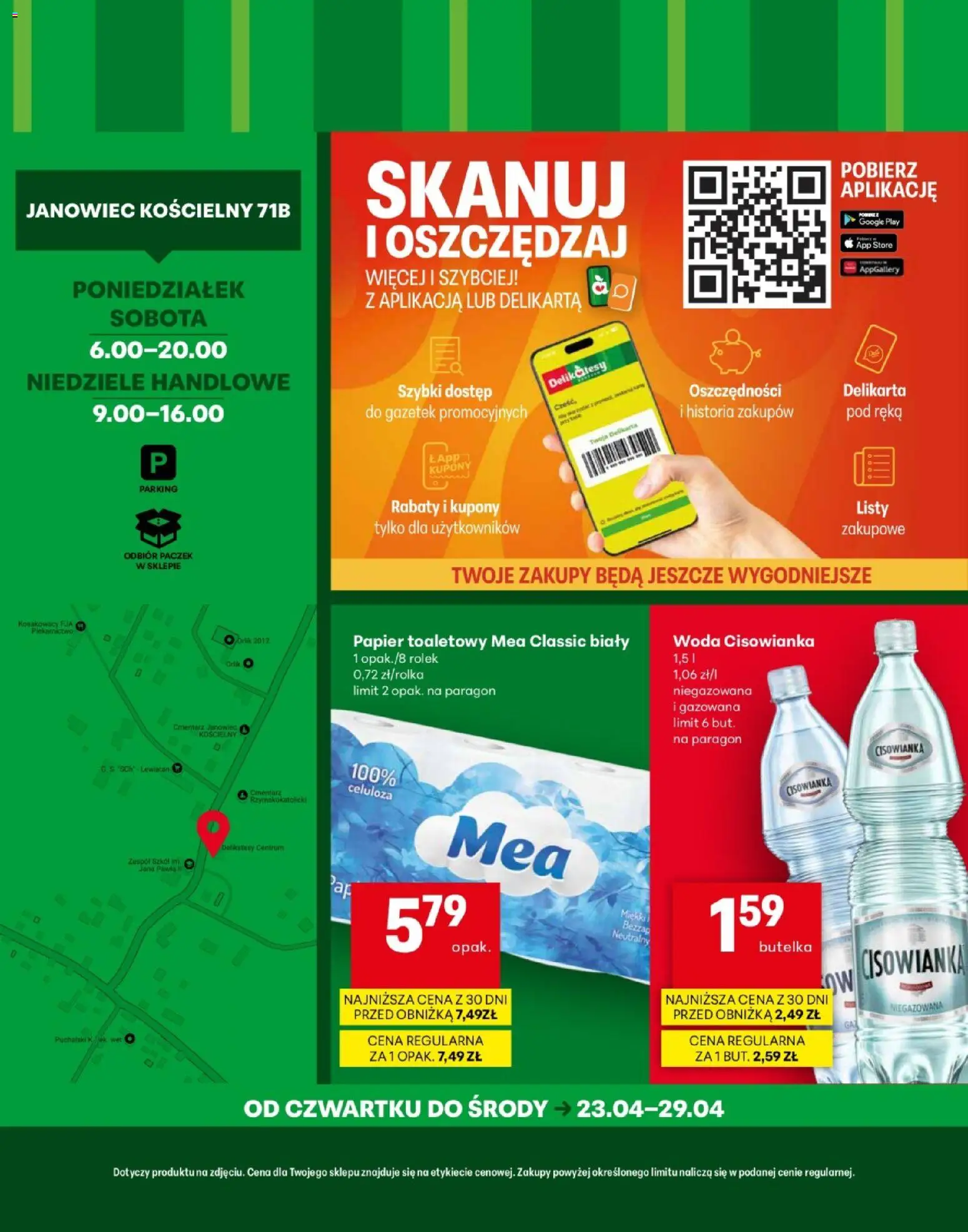Delikatesy Centrum gazetka - Janowiec Kościelny Otwarcie od 23.04.2026 | Strona: 4 | Produkty: Papier toaletowy, Delikatesy, Woda