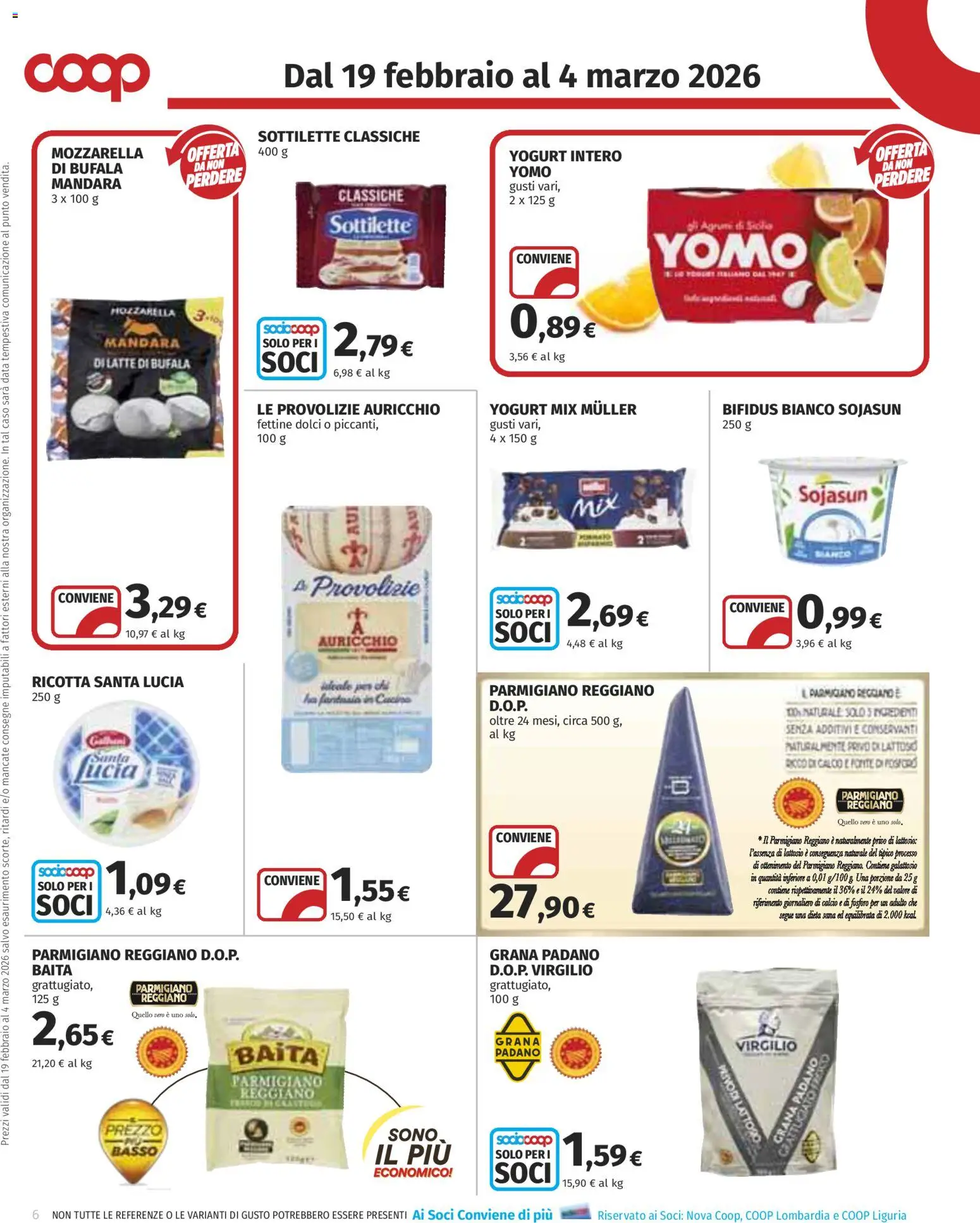 Volantino COOP del 19.02.2026 | Pagina: 6 | Prodotti: Grana Padano, Ricotta, Parmigiano reggiano, Parmigiano