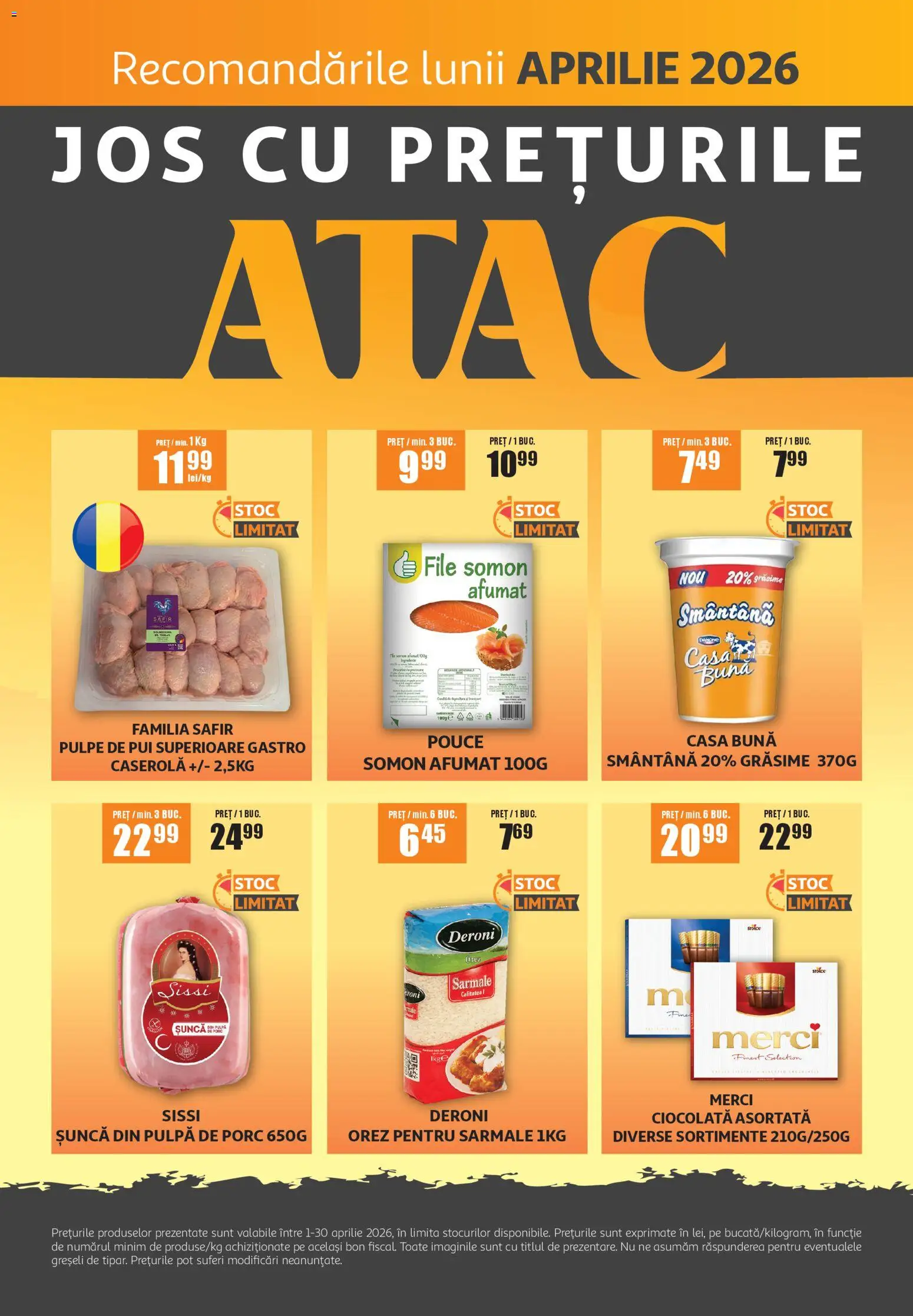 Noul catalog ATAC – valabil de la 01.04.2026 | Pagină: 1 | Produse: Hacıyatmaz Kedi Oyuncağı, Șuncă, Orez, Smântână