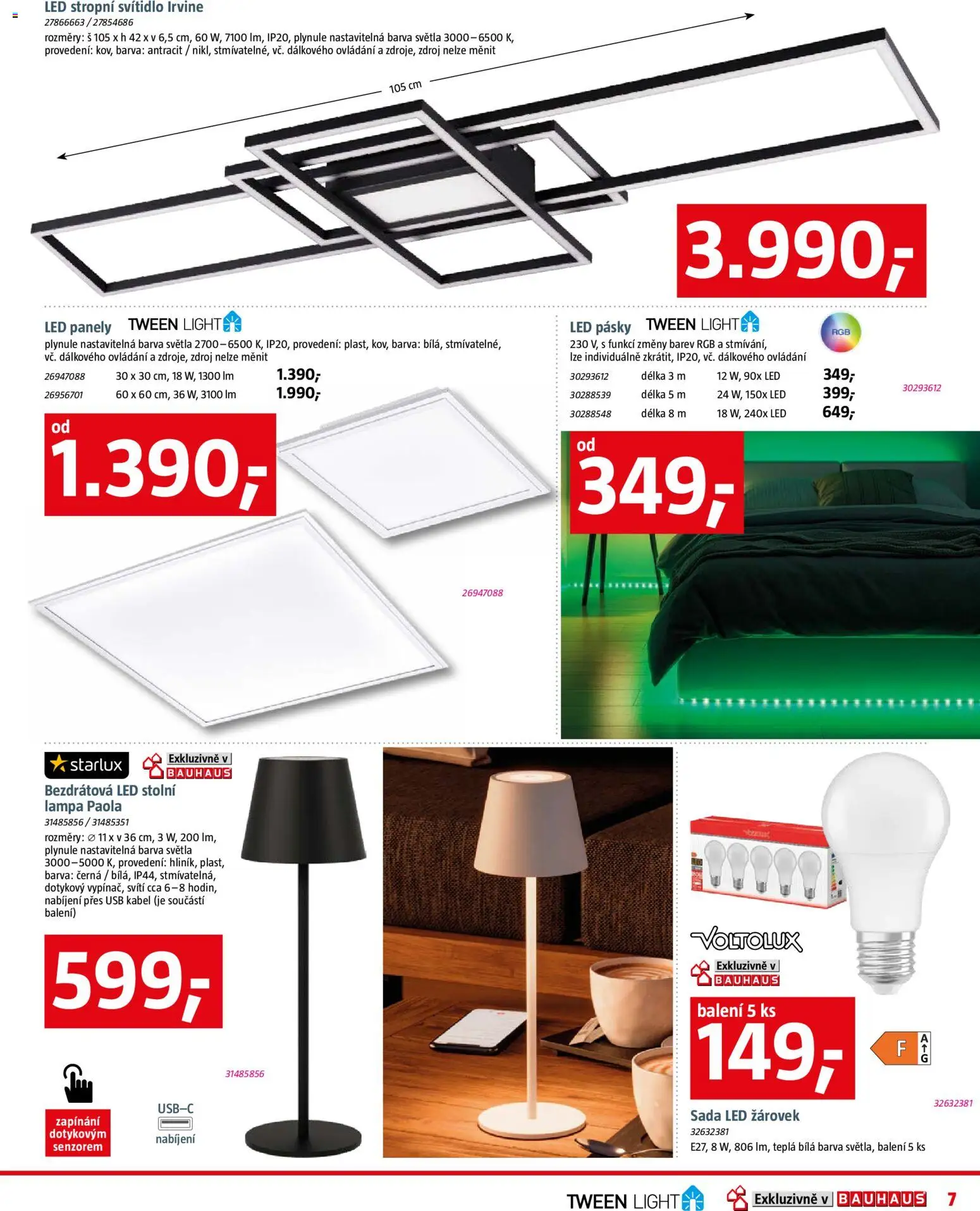 Bauhaus leták od 09.01.2026 | Strana: 7 | Produkty: Stolní lampa, Kabel, USB, Lampa