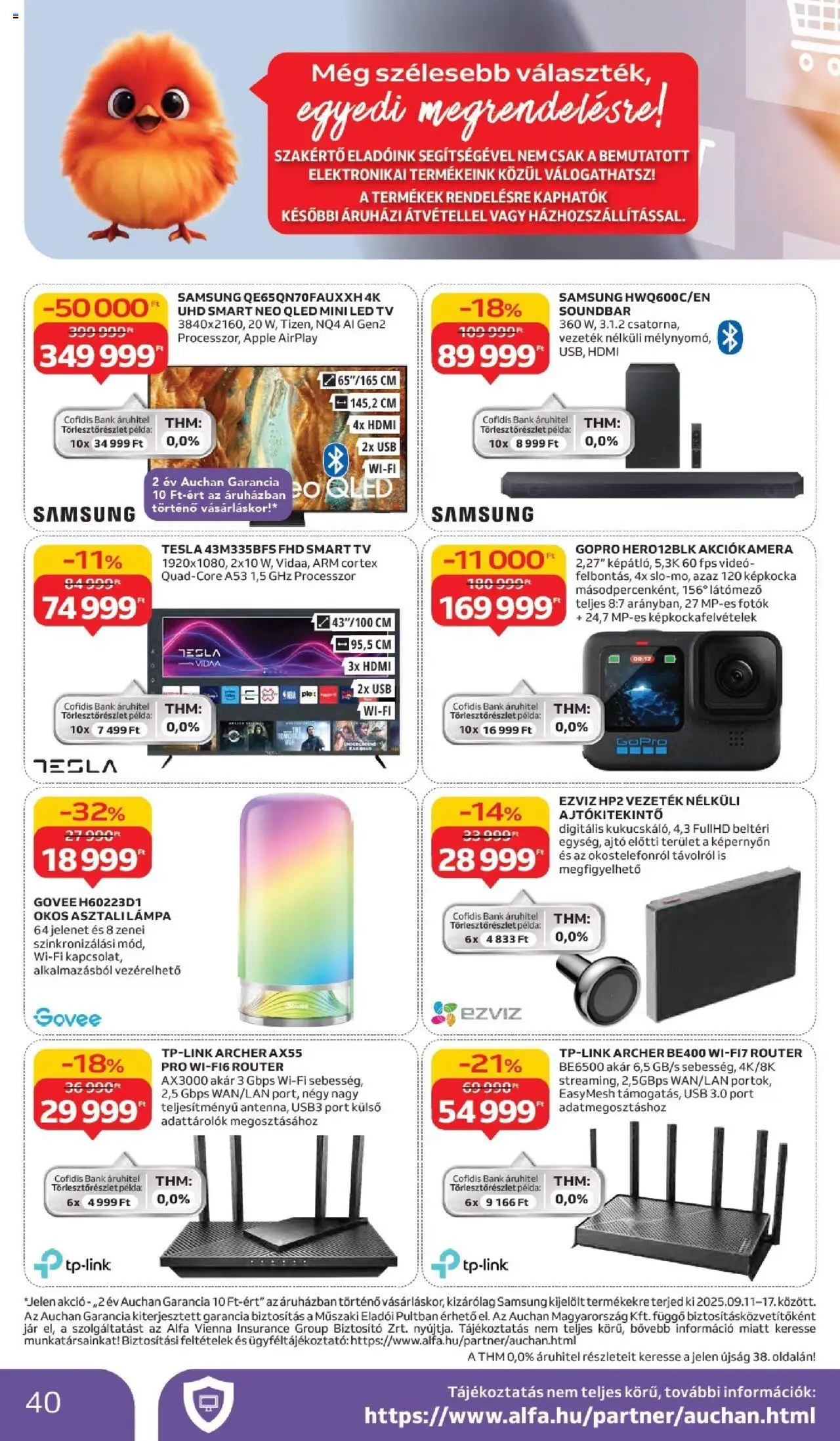 Auchan akciós ujság - amely érvényes a következő dátumtól: 11.09.2025 | Oldal: 40 | Termékek: Router, Videó, Akciókamera, Smart tv