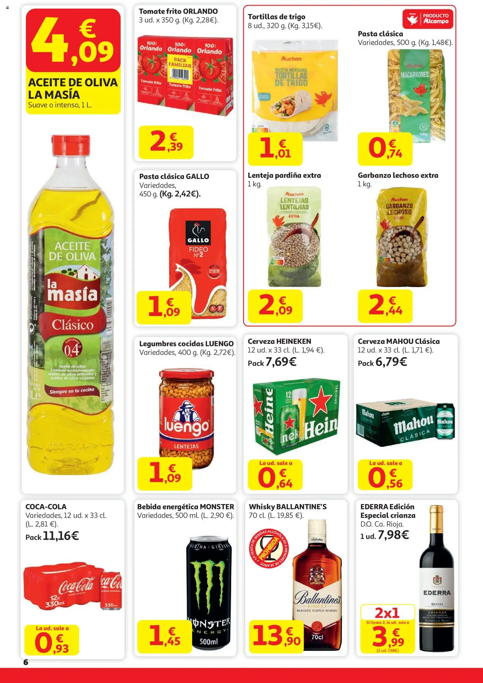 Alcampo - Supermercado │ válido desde el 15.01.2026 | Página: 6 | Productos: Aceite, Cerveza, Cocina, Σπανάκι