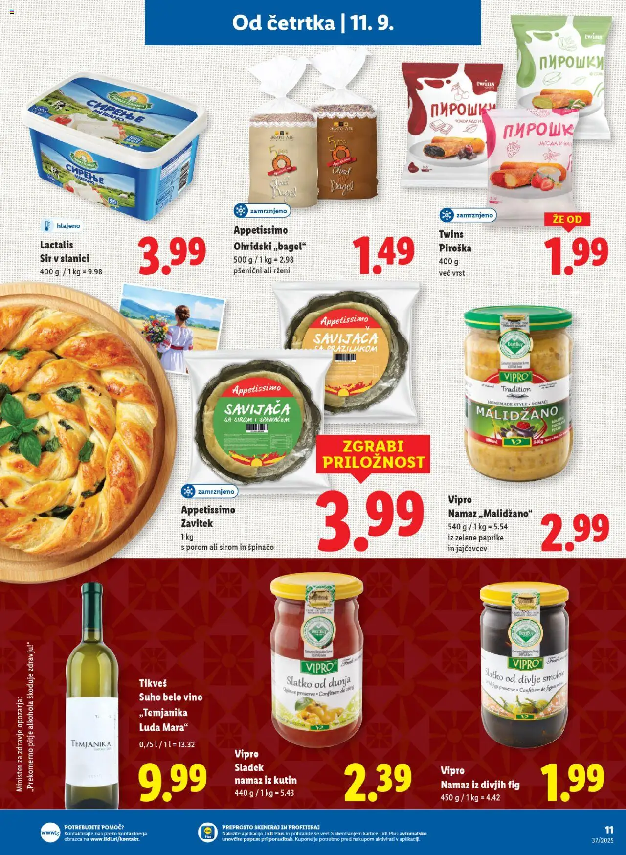 Novi Lidl katalog ponudbe – veljaven od 11.09.2025 | Stran: 15 | Izdelki: Namaz, Sir, Vino