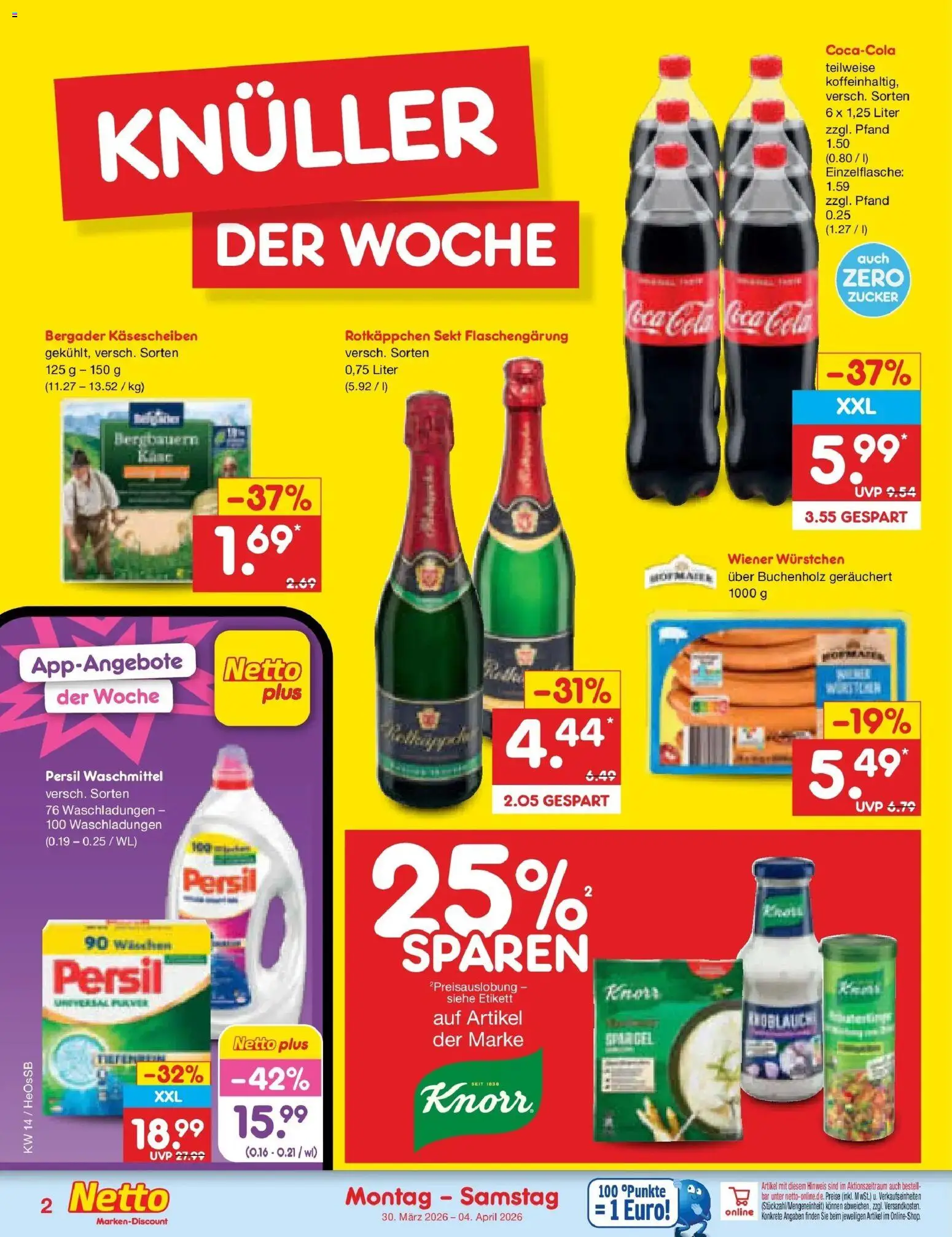 Netto Marken-Discount Prospekt Kröpelin	 – gültig ab 29.03.2026 | Seite: 2 | Produkte: Wiener wurstchen, Coca cola, Cola, Knorr