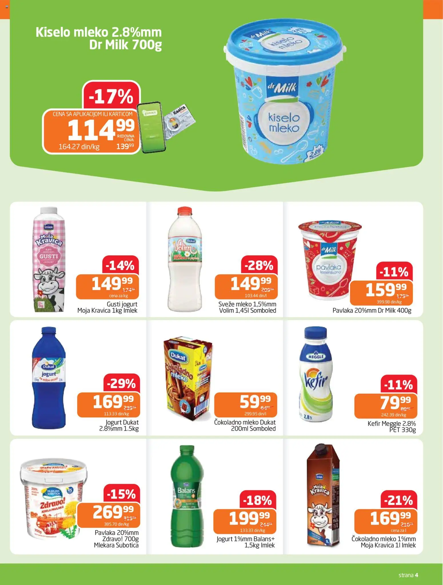 Gomex katalog - važi od 15.04.2026 | Strana: 4 | Proizvode: Čokoladno mleko, Sveže mleko, Jogurt, Pavlaka