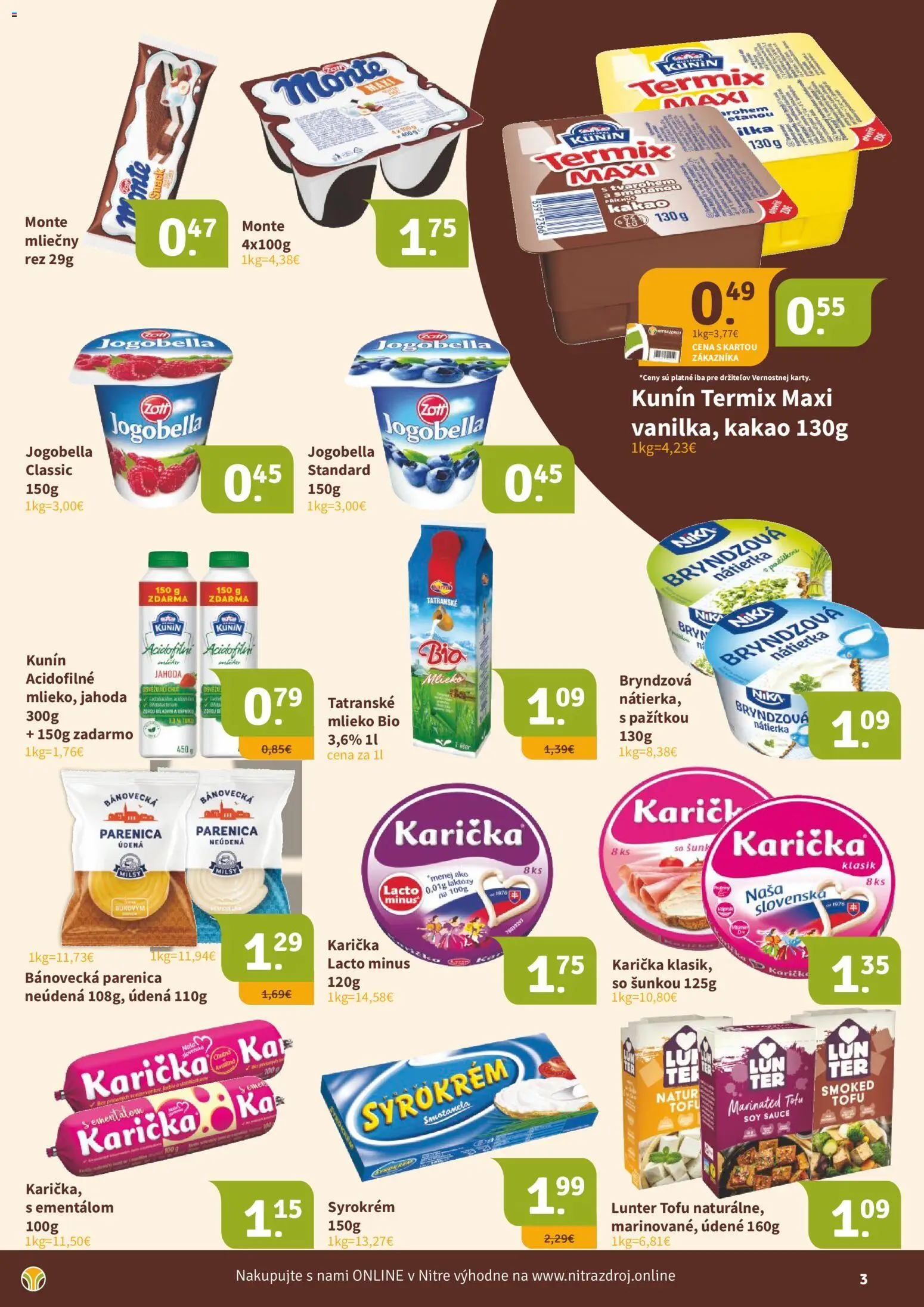 Nové Nitrazdroj akcie – leták je platný od 17.04.2026 | Strana: 3 | Produkty: Mlieko, Tofu, Kakao