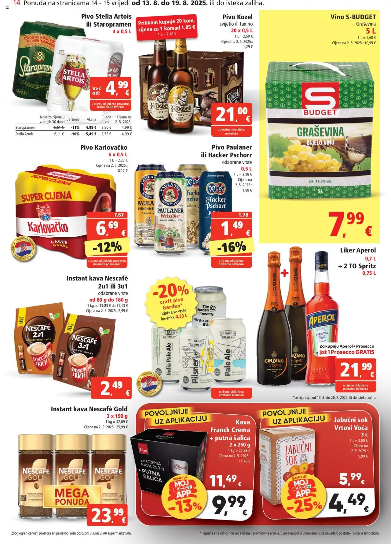 Spar katalog | vrijedi od 13.08.2025 | Stranica: 14 | Proizvodi: Staropramen, Kava, Sok, Vino