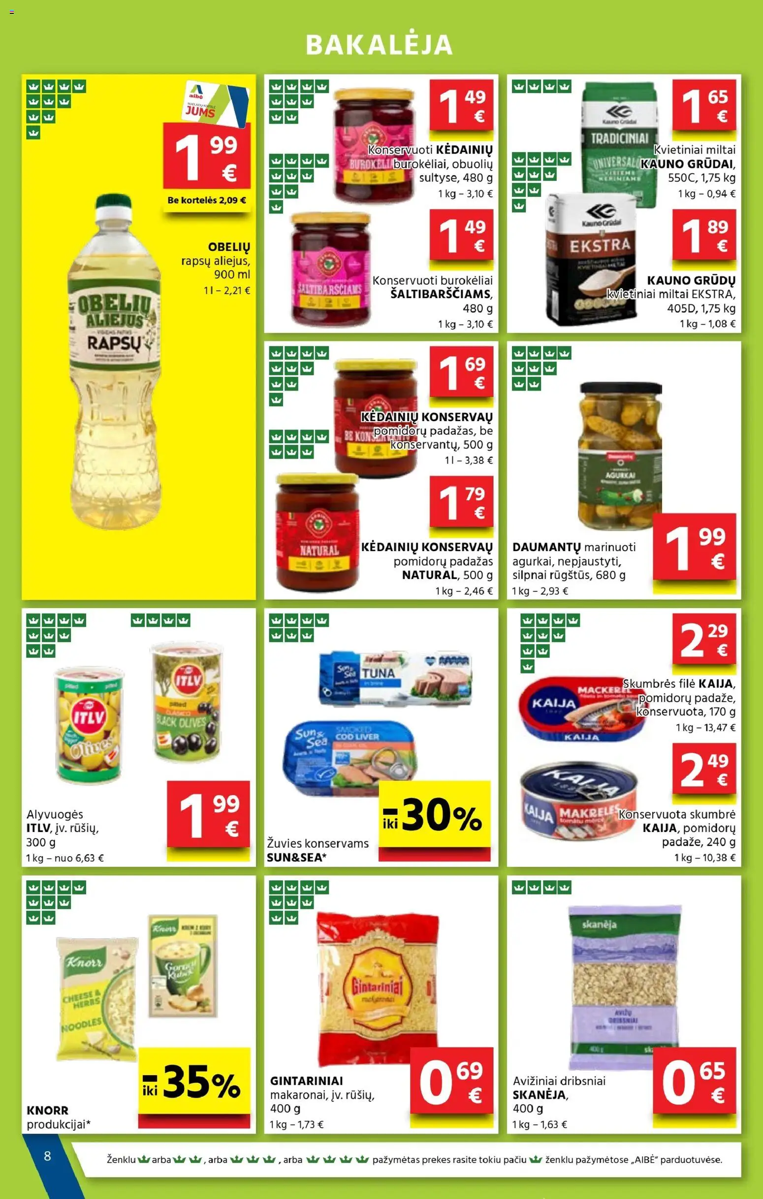AIBE akcijos nuo 22.01.2026 | Puslapis: 8 | Prekių: Agurkai, Miltai, Padažas, Dribsniai