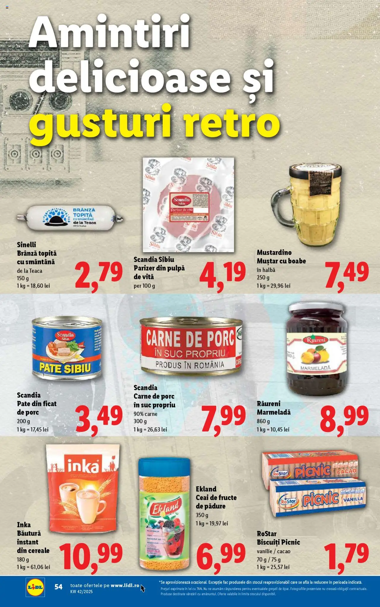 Noul catalog Lidl – valabil de la 13.10.2025 | Pagină: 54 | Produse: Pate, Ceai, Parizer, Biscuiți