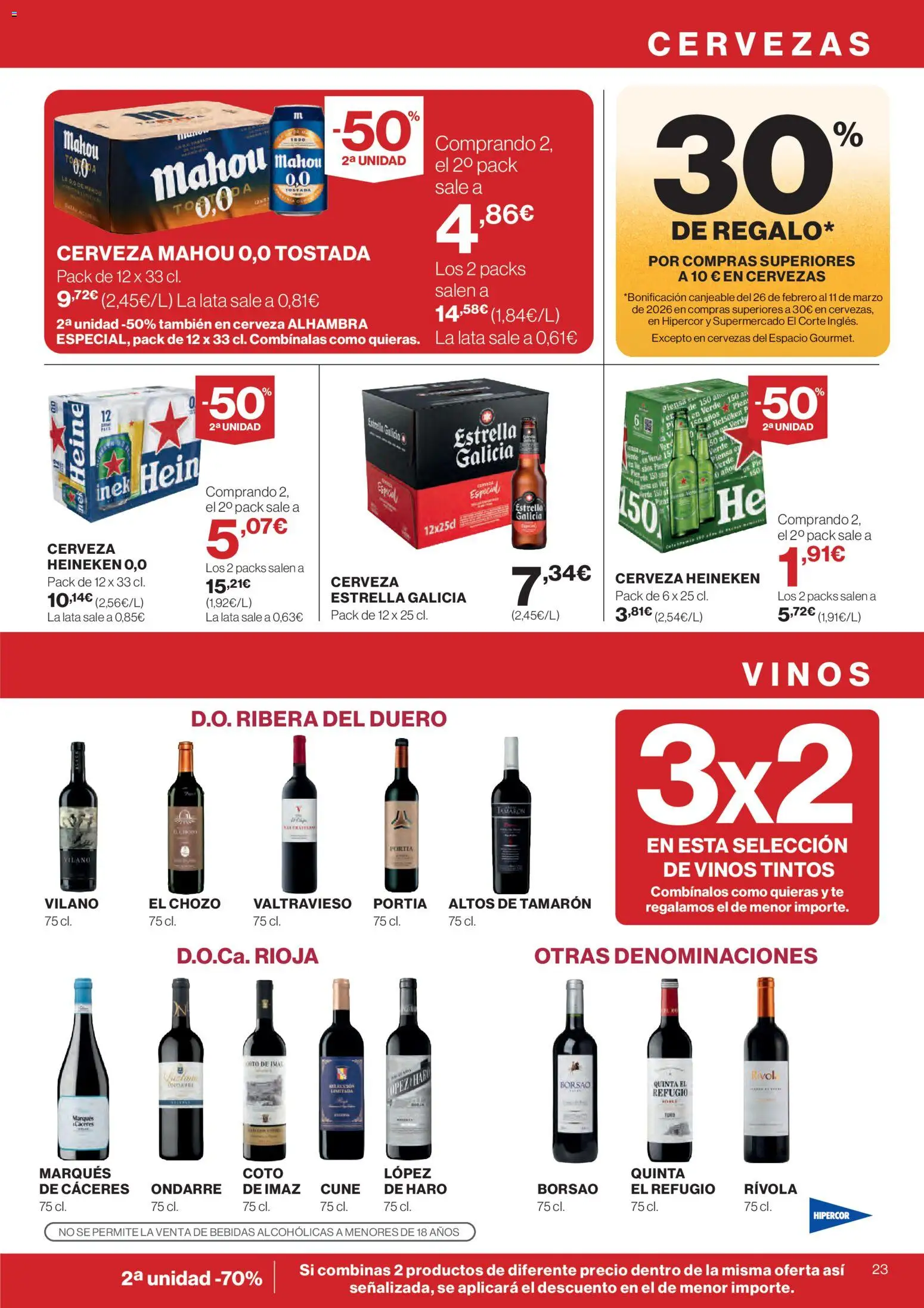 Hipercor catálogo │ válido desde el 12.02.2026 | Página: 23 | Productos: Cerveza, Té, Σπανάκι