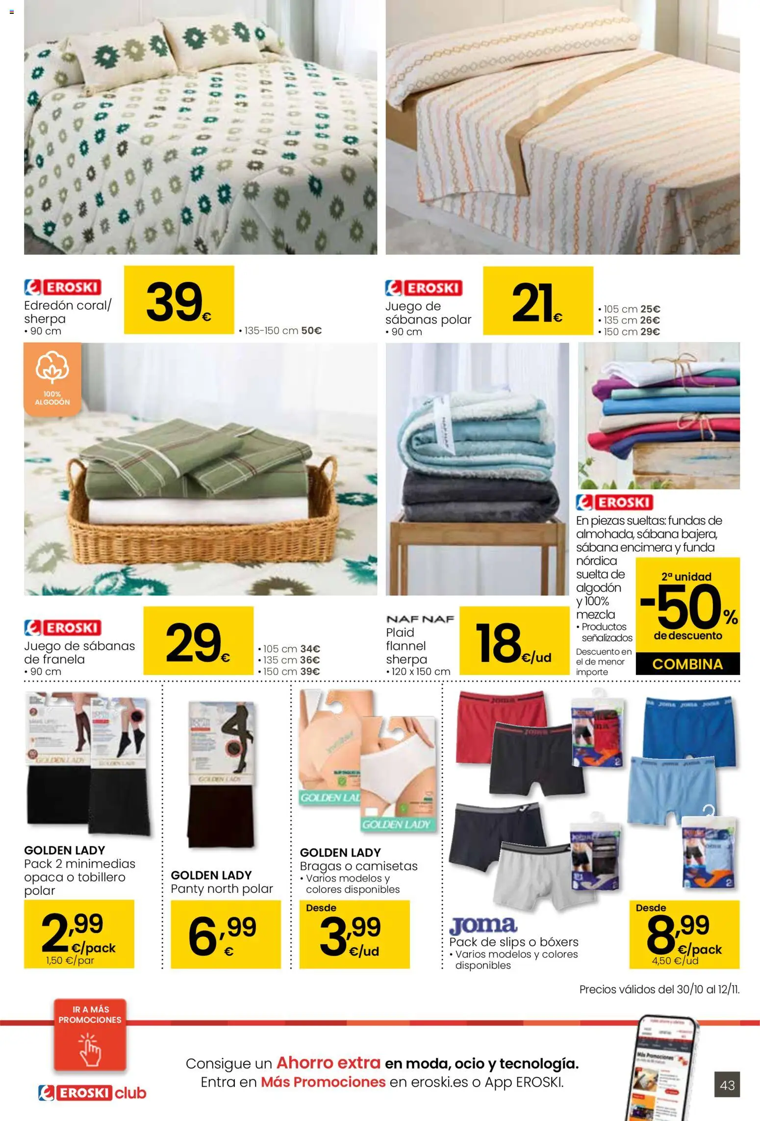 Eroski - 3x2  │ válido desde el 30.10.2025 | Página: 43 | Productos: Edredón, Boxers, Juego de sábanas, Funda